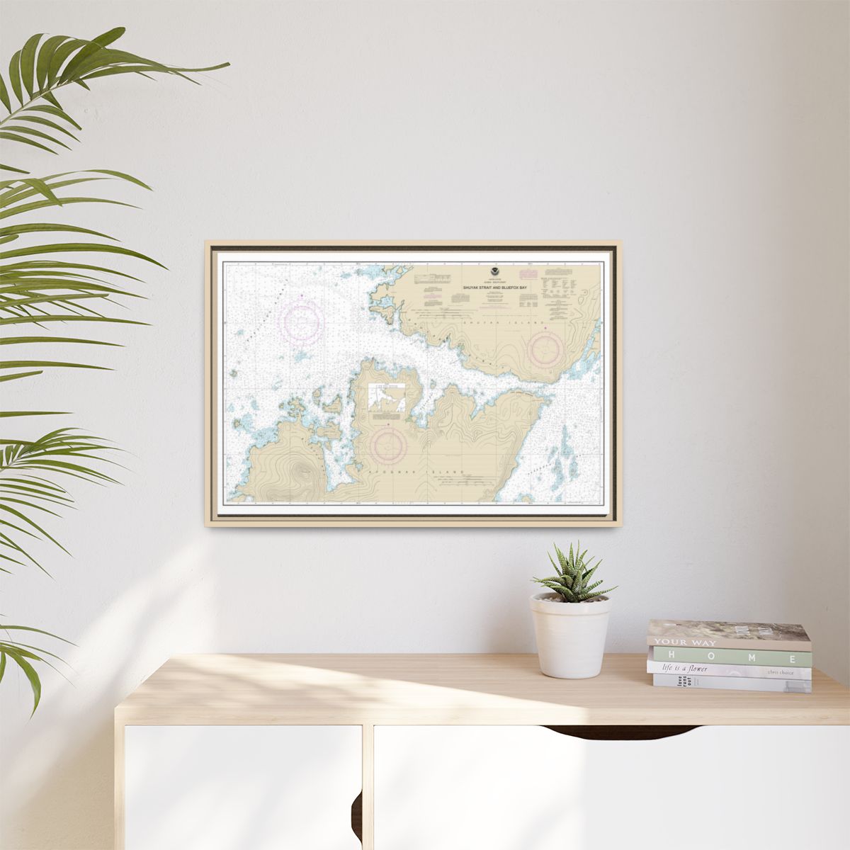 Chart 16605 Shuyak Strait and Bluefox Bay - NOAA Nautical Chart Floating Frame Canvas | 30" x 20" | 36" x 24" | 48" x 32" - Natural context-1