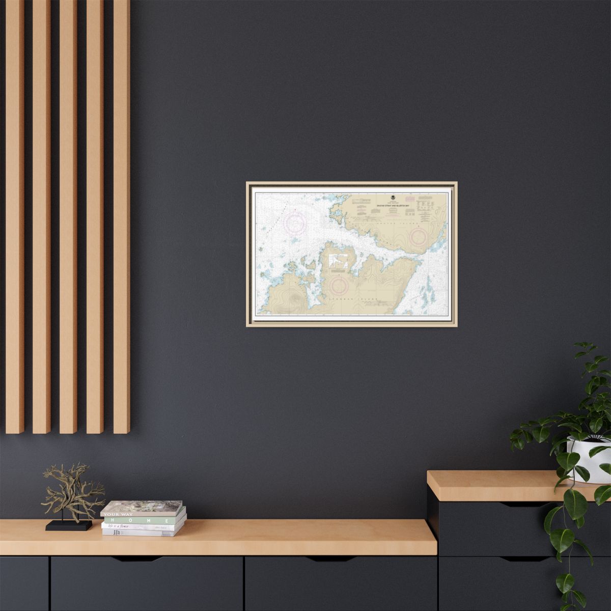 Chart 16605 Shuyak Strait and Bluefox Bay - NOAA Nautical Chart Floating Frame Canvas | 30" x 20" | 36" x 24" | 48" x 32" - Natural context-2