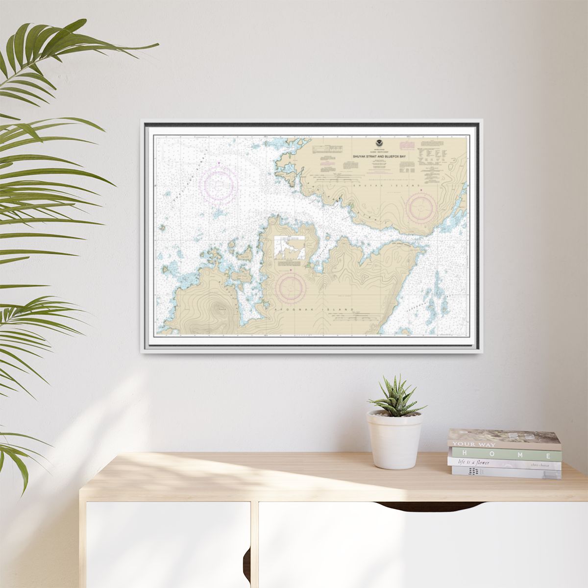 Chart 16605 Shuyak Strait and Bluefox Bay - NOAA Nautical Chart Floating Frame Canvas | 30" x 20" | 36" x 24" | 48" x 32" - White context-1