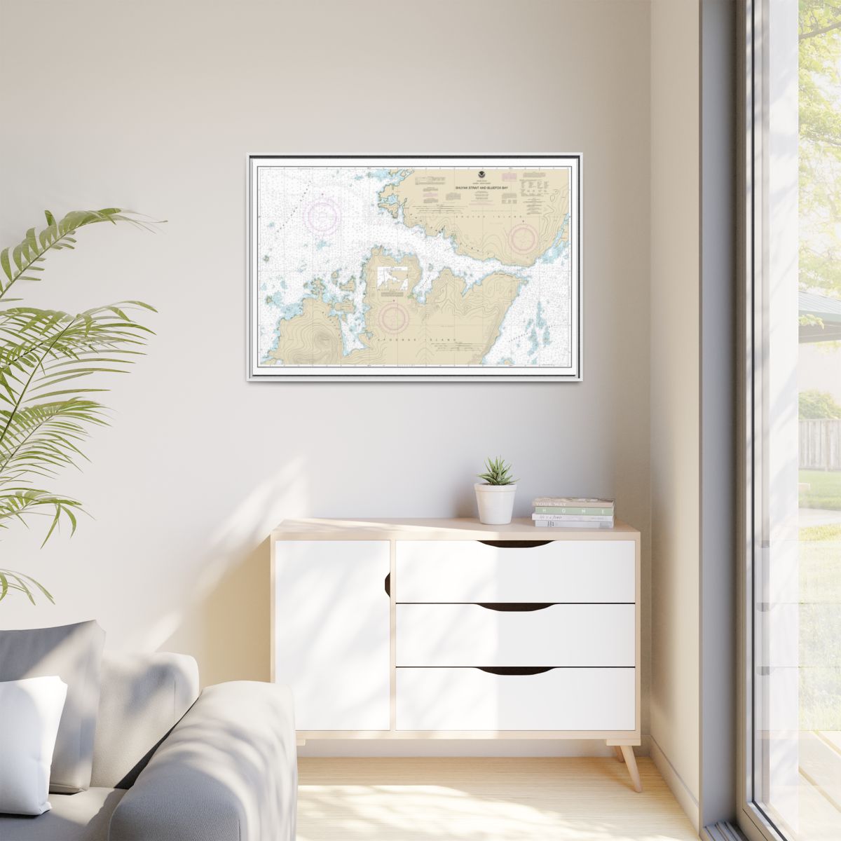 Chart 16605 Shuyak Strait and Bluefox Bay - NOAA Nautical Chart Floating Frame Canvas | 30" x 20" | 36" x 24" | 48" x 32" - White context-1