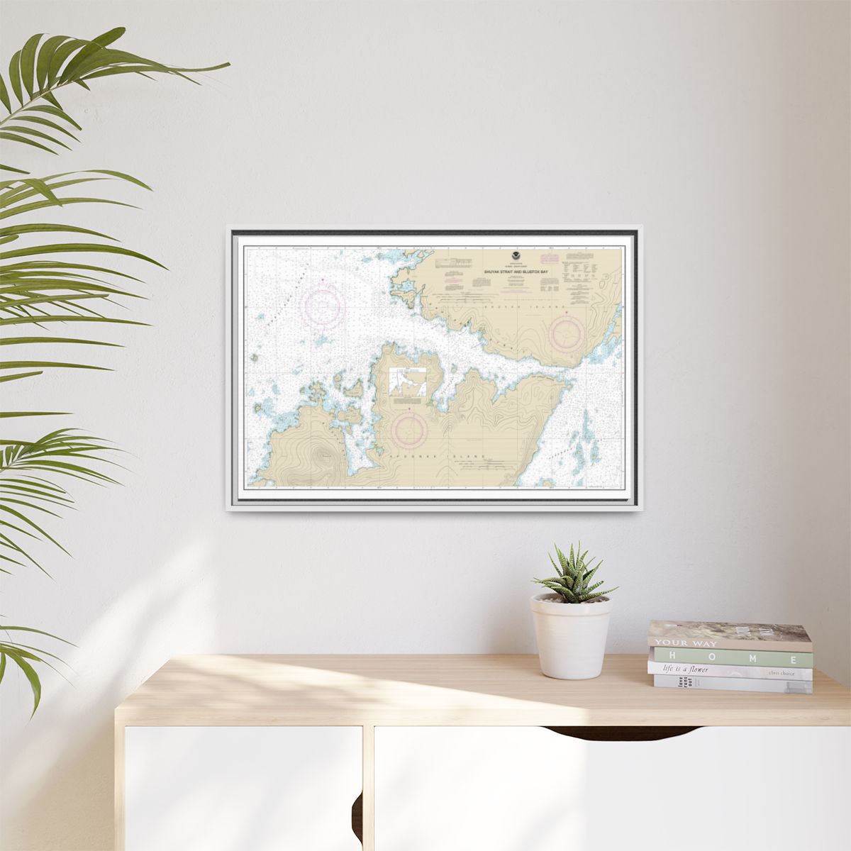 Chart 16605 Shuyak Strait and Bluefox Bay - NOAA Nautical Chart Floating Frame Canvas | 30" x 20" | 36" x 24" | 48" x 32" - White context-1