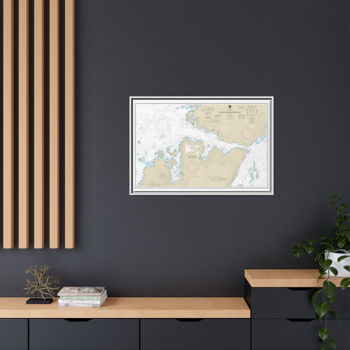 Chart 16605 Shuyak Strait and Bluefox Bay - NOAA Nautical Chart Floating Frame Canvas | 30" x 20" | 36" x 24" | 48" x 32" - White context-2