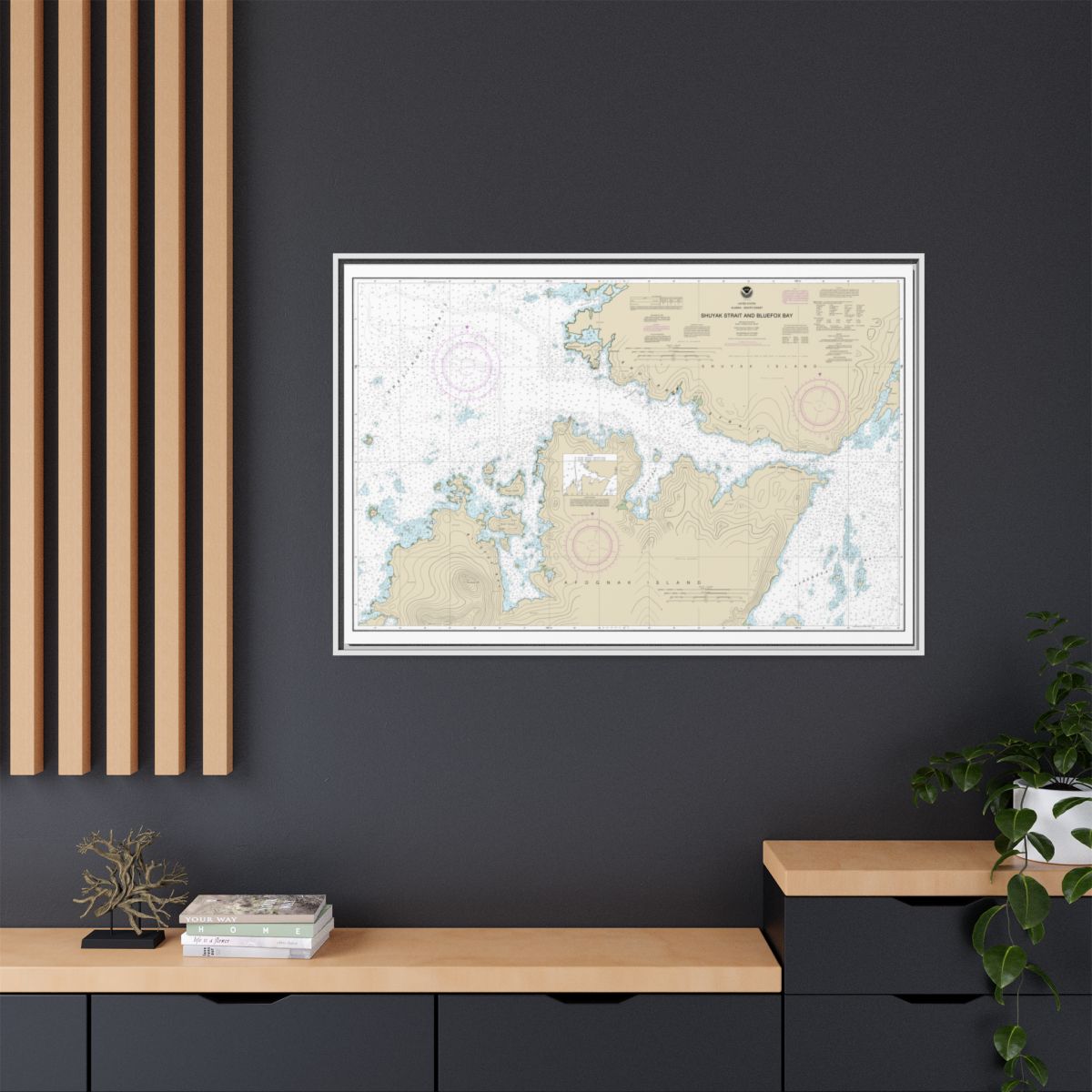 Chart 16605 Shuyak Strait and Bluefox Bay - NOAA Nautical Chart Floating Frame Canvas | 30" x 20" | 36" x 24" | 48" x 32" - White context-2