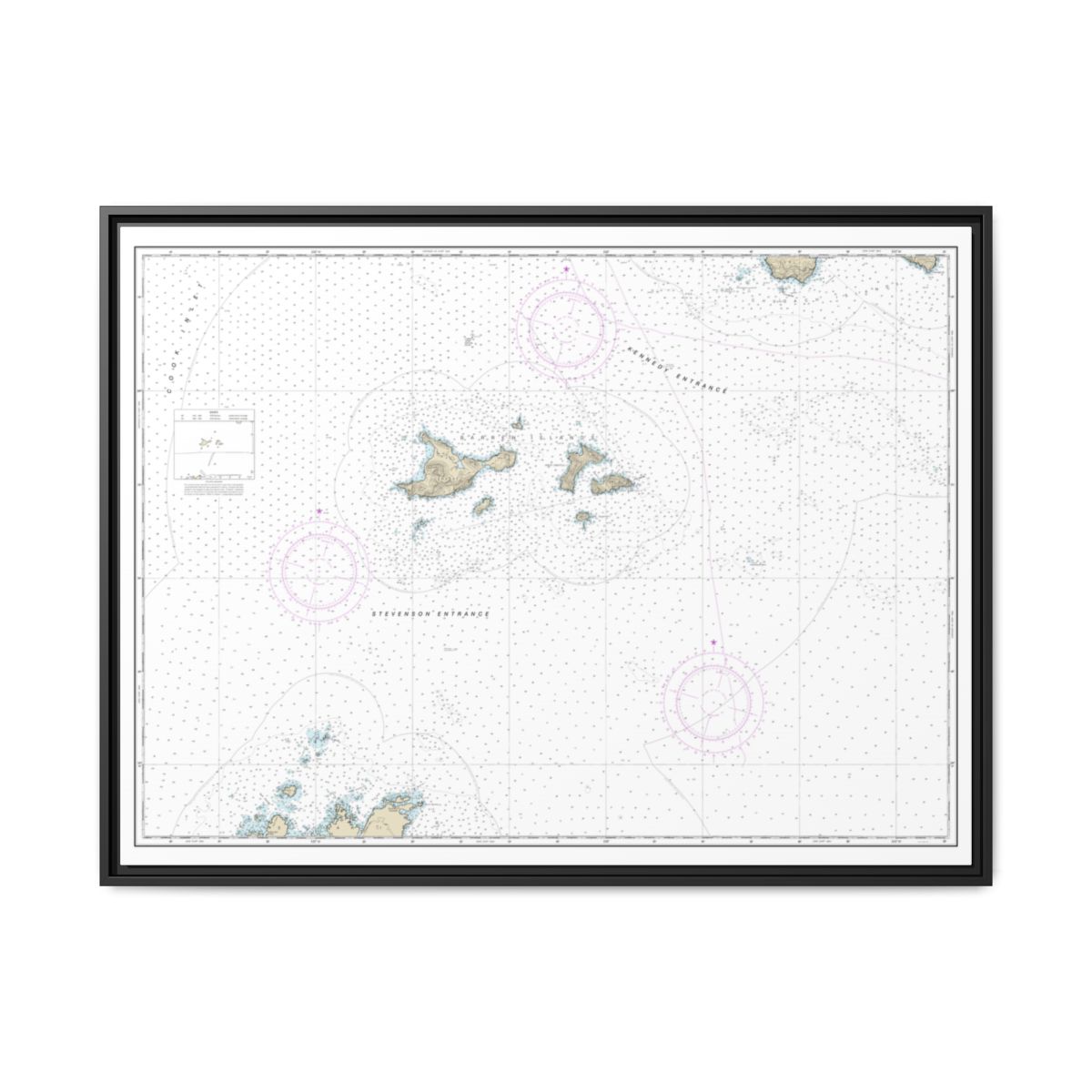 Chart 16606 Barren Islands - NOAA Nautical Chart Floating Frame Canvas | 32" x 24" | 40" x 30" - Black front
