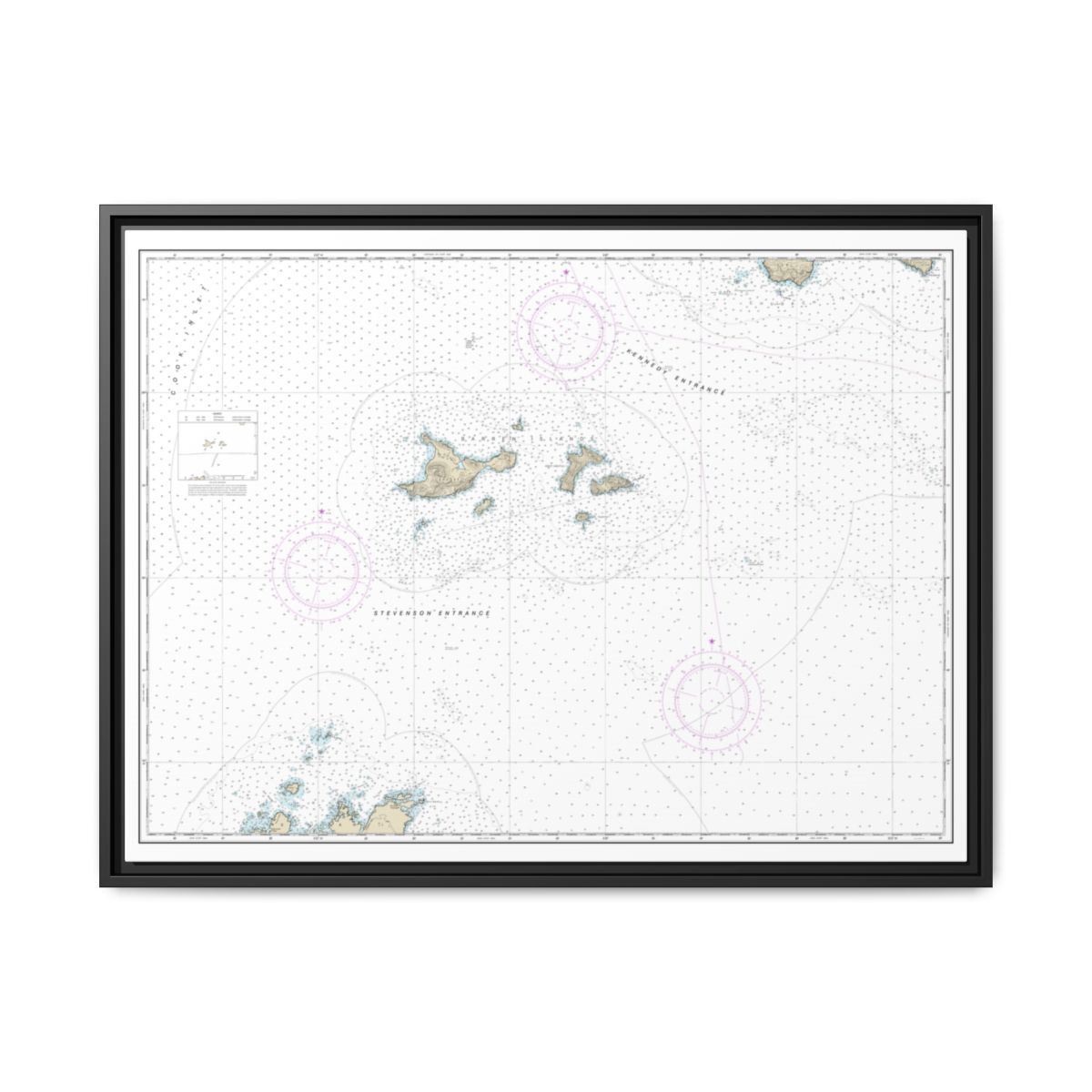 Chart 16606 Barren Islands - NOAA Nautical Chart Floating Frame Canvas | 32" x 24" | 40" x 30" - Black front