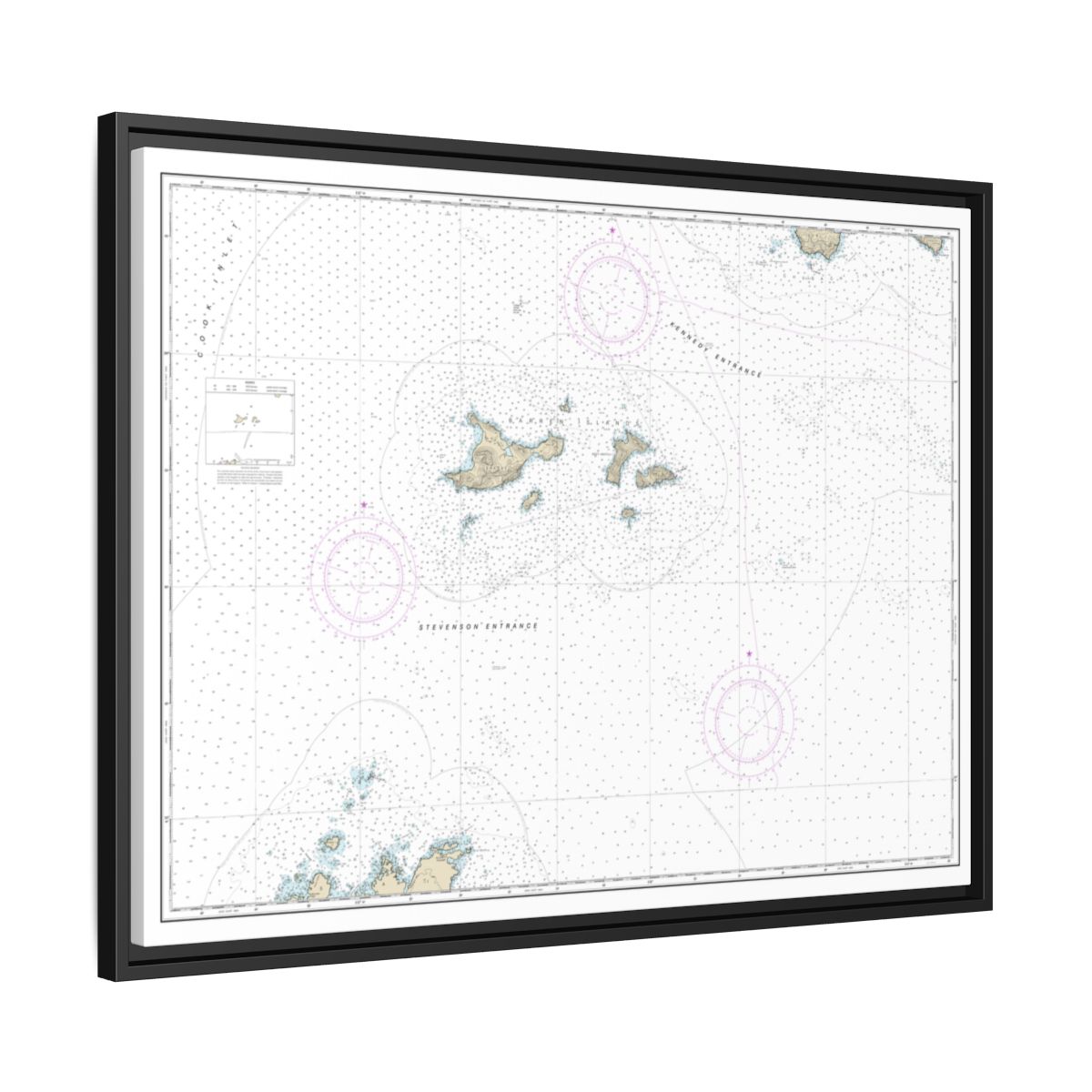 Chart 16606 Barren Islands - NOAA Nautical Chart Floating Frame Canvas | 32" x 24" | 40" x 30" - Black side