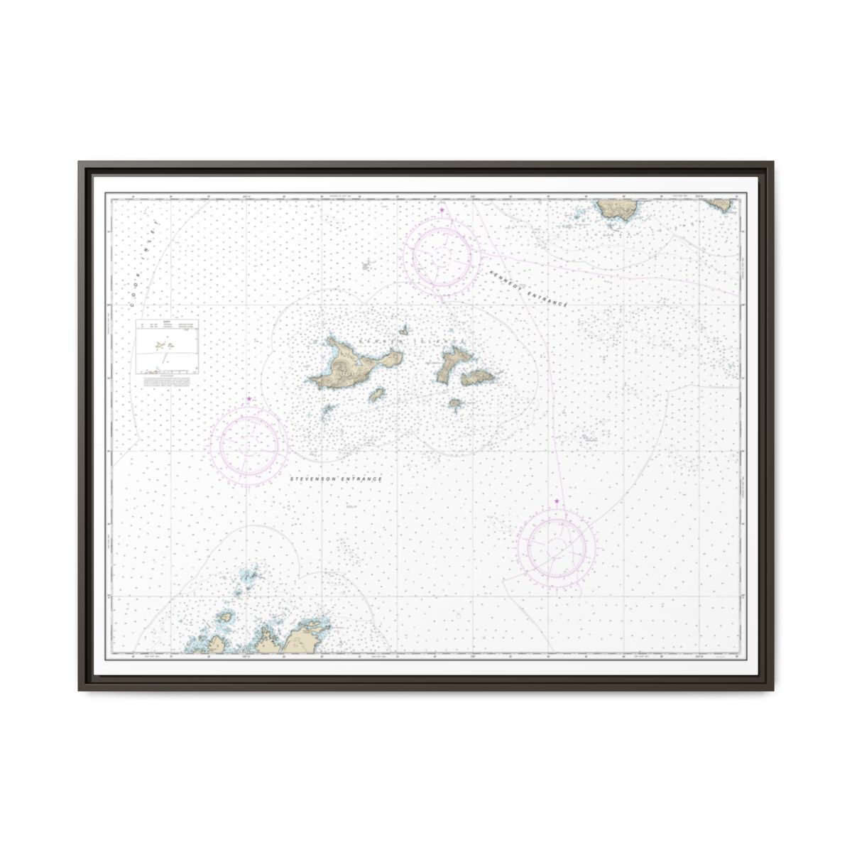 Chart 16606 Barren Islands - NOAA Nautical Chart Floating Frame Canvas | 32" x 24" | 40" x 30" - Espresso front