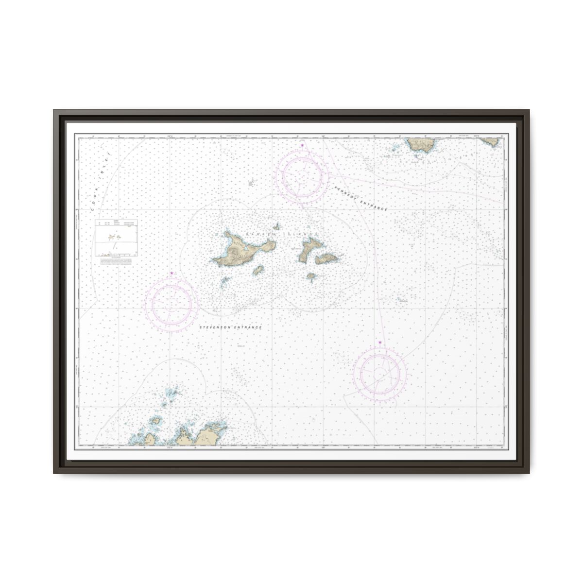Chart 16606 Barren Islands - NOAA Nautical Chart Floating Frame Canvas | 32" x 24" | 40" x 30" - Espresso front