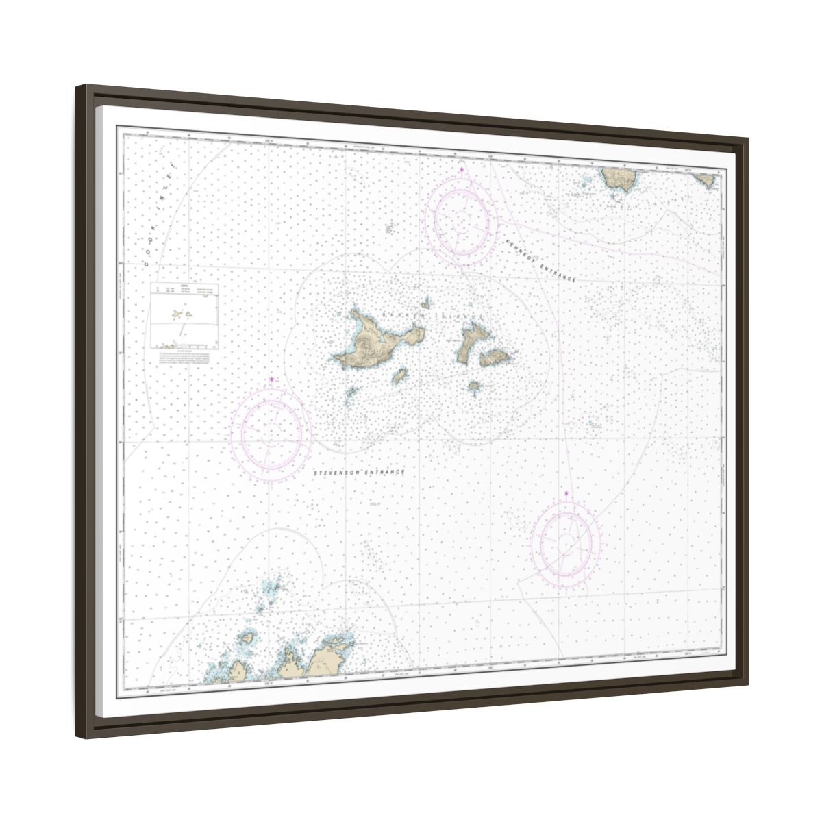 Chart 16606 Barren Islands - NOAA Nautical Chart Floating Frame Canvas | 32" x 24" | 40" x 30" - Espresso side