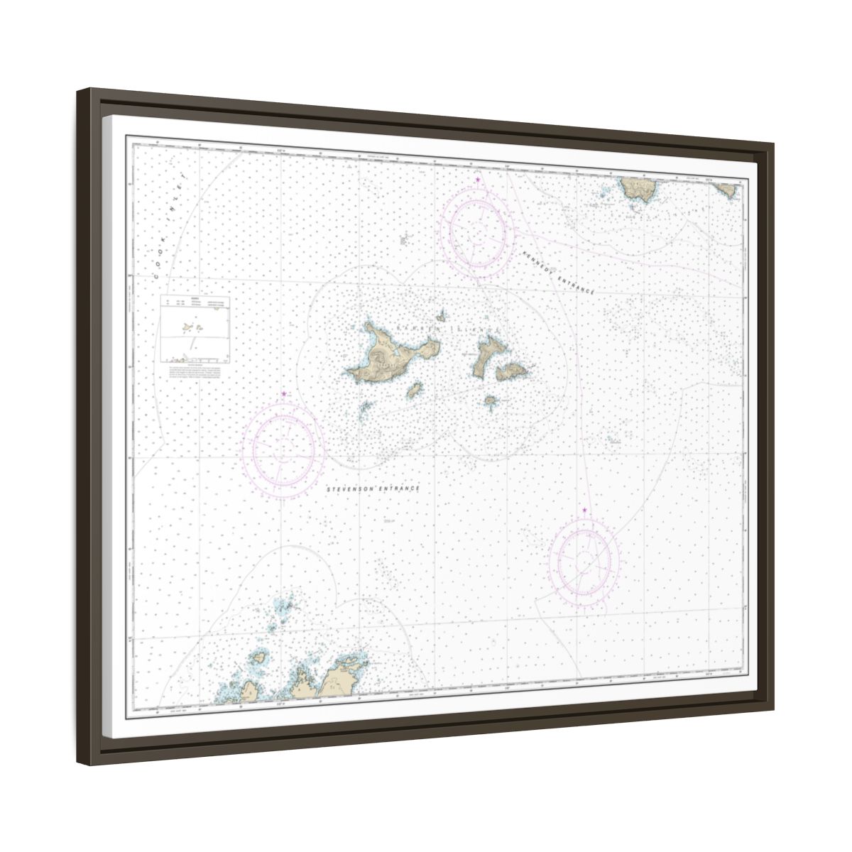 Chart 16606 Barren Islands - NOAA Nautical Chart Floating Frame Canvas | 32" x 24" | 40" x 30" - Espresso side