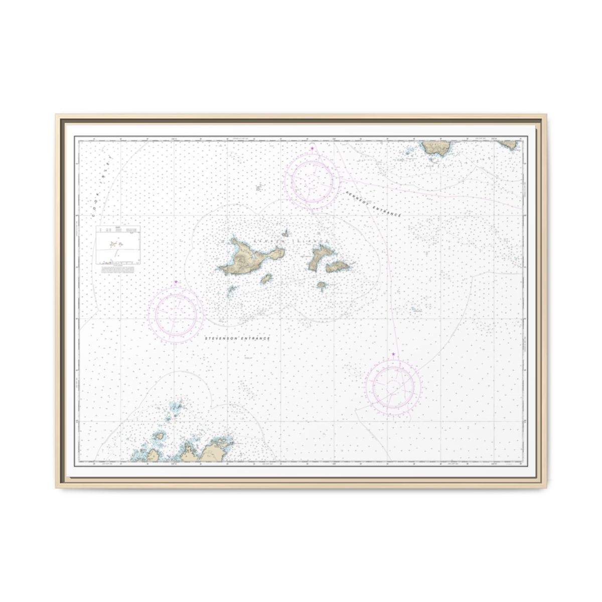 Chart 16606 Barren Islands - NOAA Nautical Chart Floating Frame Canvas | 32" x 24" | 40" x 30" - Natural front