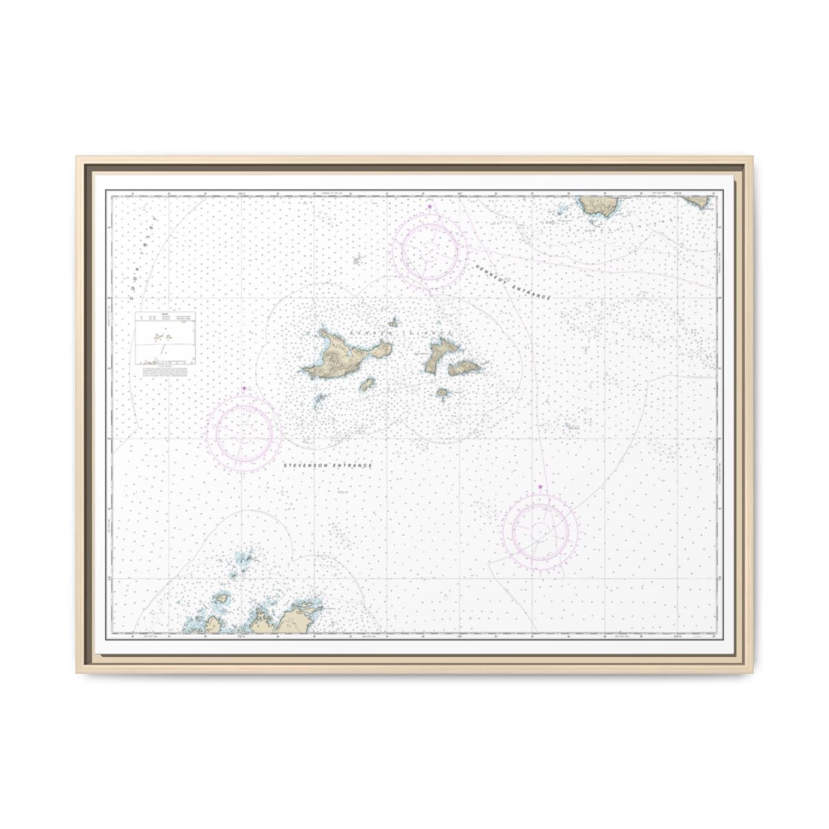 Chart 16606 Barren Islands - NOAA Nautical Chart Floating Frame Canvas | 32" x 24" | 40" x 30" - Natural front