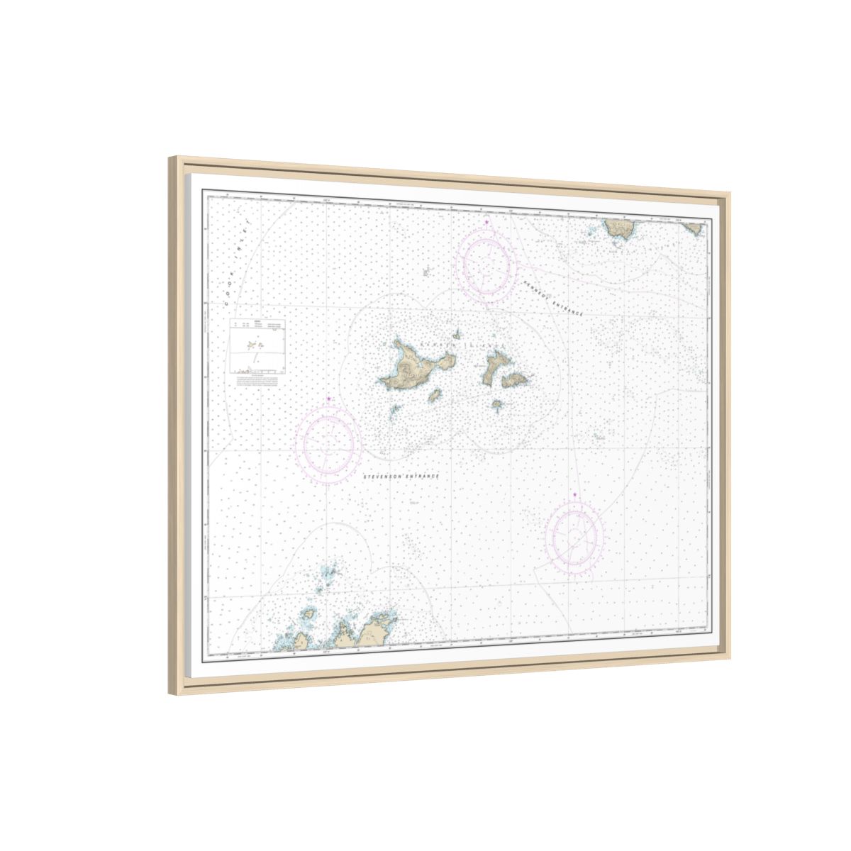 Chart 16606 Barren Islands - NOAA Nautical Chart Floating Frame Canvas | 32" x 24" | 40" x 30" - Natural side