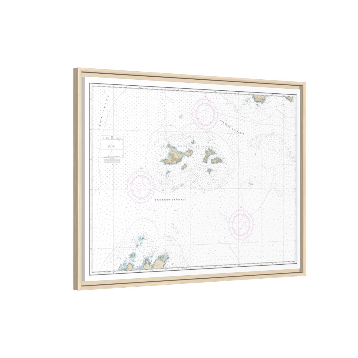Chart 16606 Barren Islands - NOAA Nautical Chart Floating Frame Canvas | 32" x 24" | 40" x 30" - Natural side