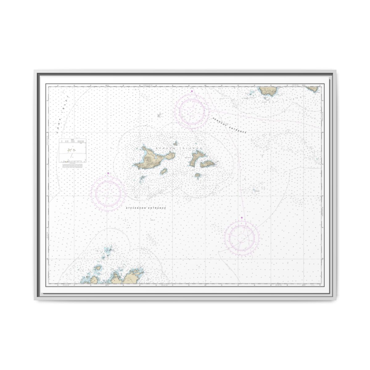 Chart 16606 Barren Islands - NOAA Nautical Chart Floating Frame Canvas | 32" x 24" | 40" x 30" - White front
