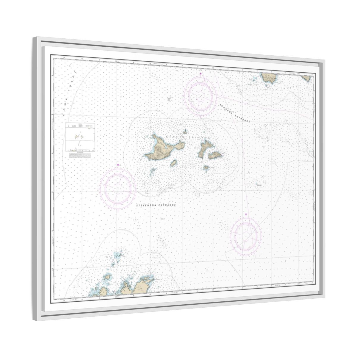 Chart 16606 Barren Islands - NOAA Nautical Chart Floating Frame Canvas | 32" x 24" | 40" x 30" - White side