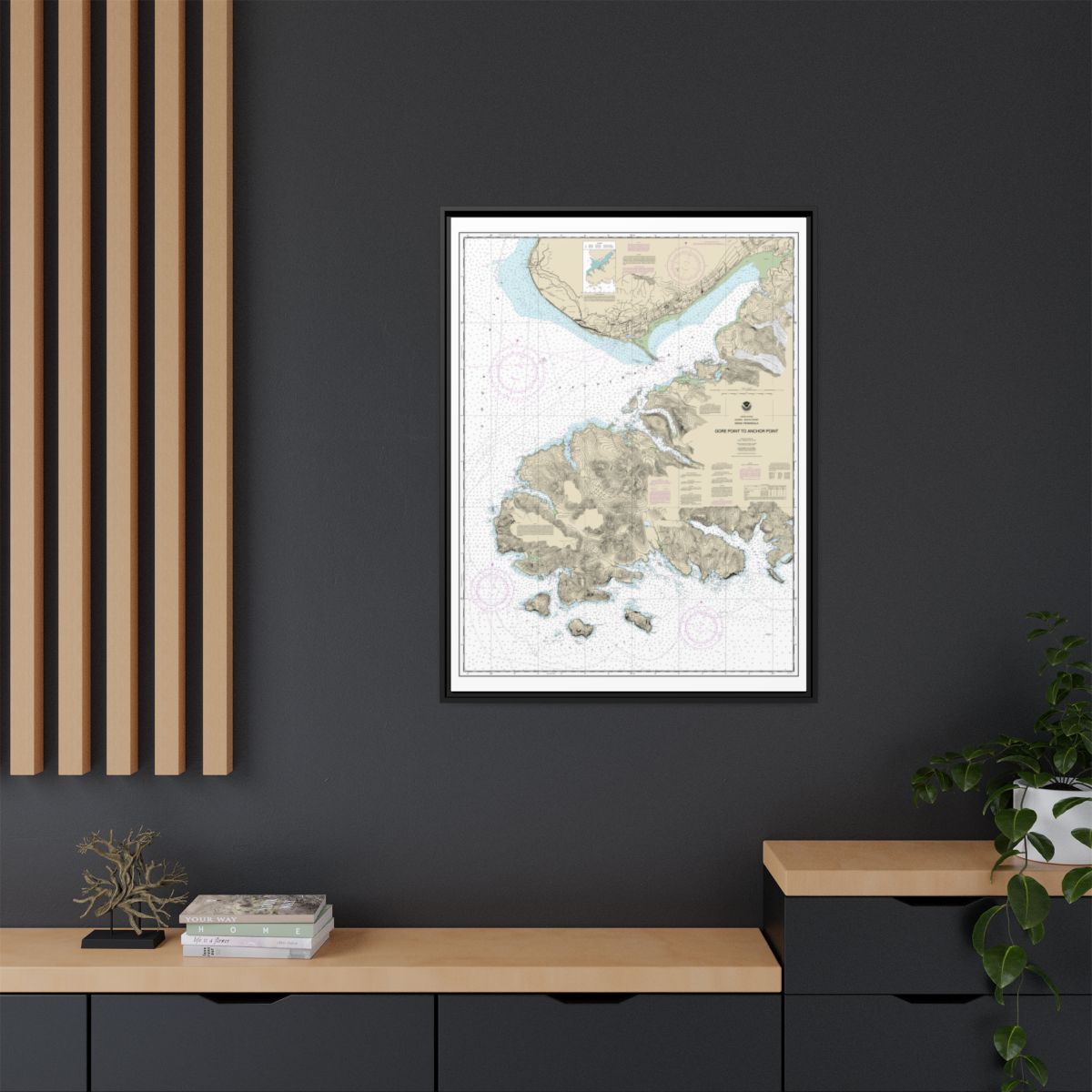 Chart 16645 Gore Point to Anchor Point - NOAA Nautical Chart Floating Frame Canvas | 24" x 32" | 30" x 40" - Black context-2