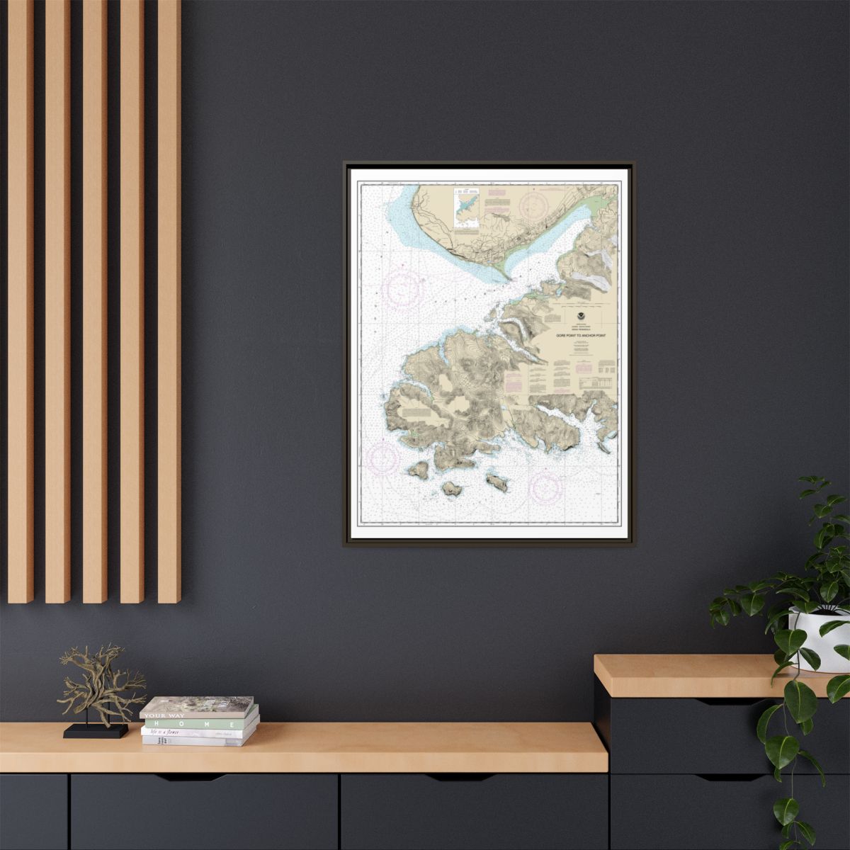Chart 16645 Gore Point to Anchor Point - NOAA Nautical Chart Floating Frame Canvas | 24" x 32" | 30" x 40" - Espresso context-2
