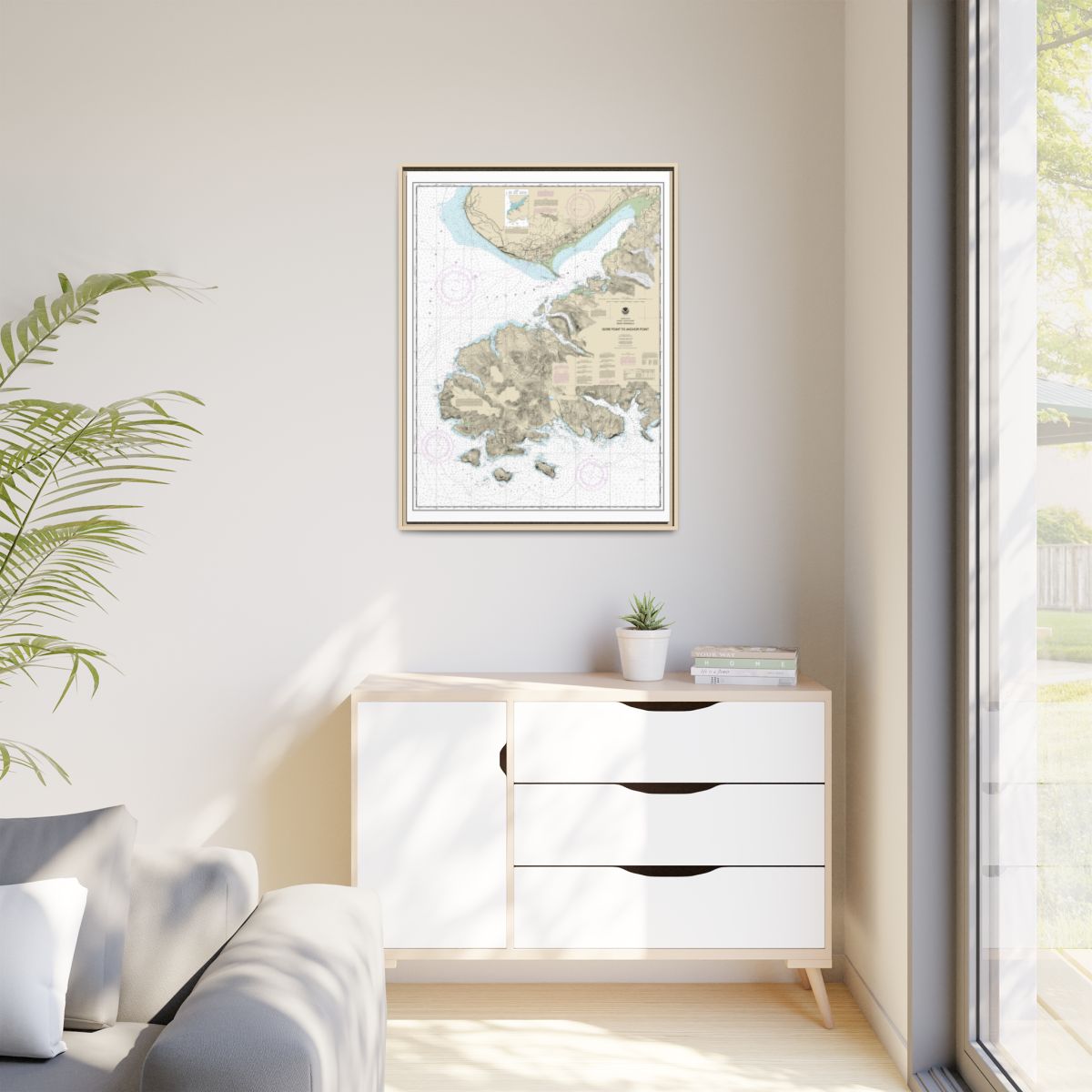 Chart 16645 Gore Point to Anchor Point - NOAA Nautical Chart Floating Frame Canvas | 24" x 32" | 30" x 40" - Natural context-1