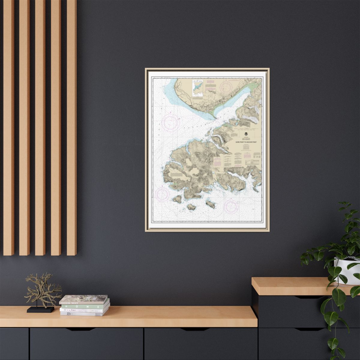 Chart 16645 Gore Point to Anchor Point - NOAA Nautical Chart Floating Frame Canvas | 24" x 32" | 30" x 40" - Natural context-2