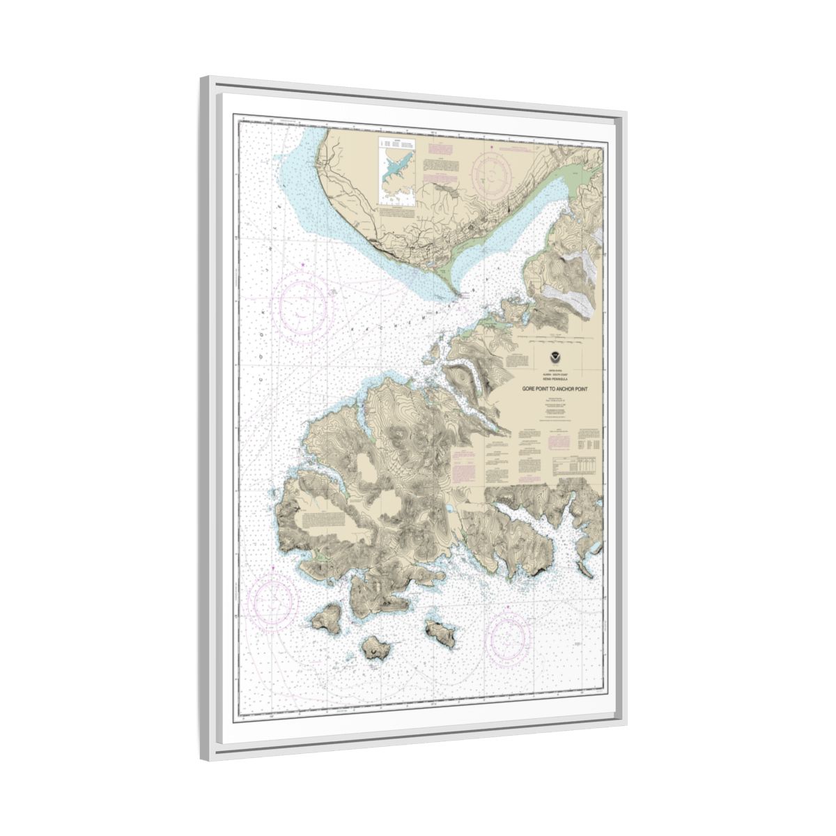 Chart 16645 Gore Point to Anchor Point - NOAA Nautical Chart Floating Frame Canvas | 24" x 32" | 30" x 40" - White side
