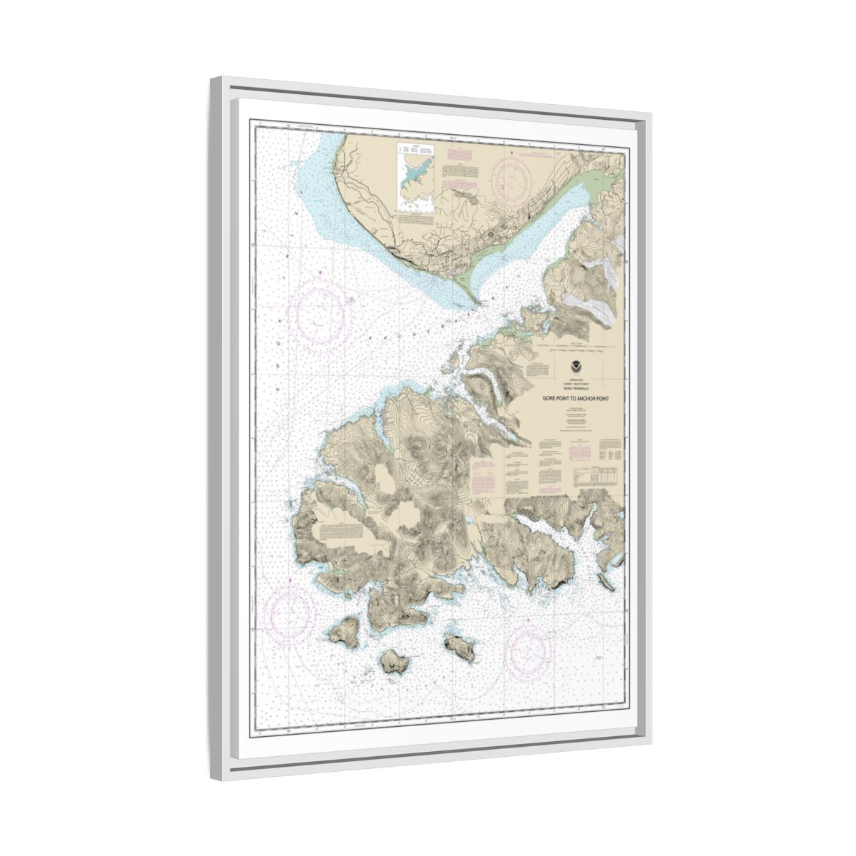 Chart 16645 Gore Point to Anchor Point - NOAA Nautical Chart Floating Frame Canvas | 24" x 32" | 30" x 40" - White side