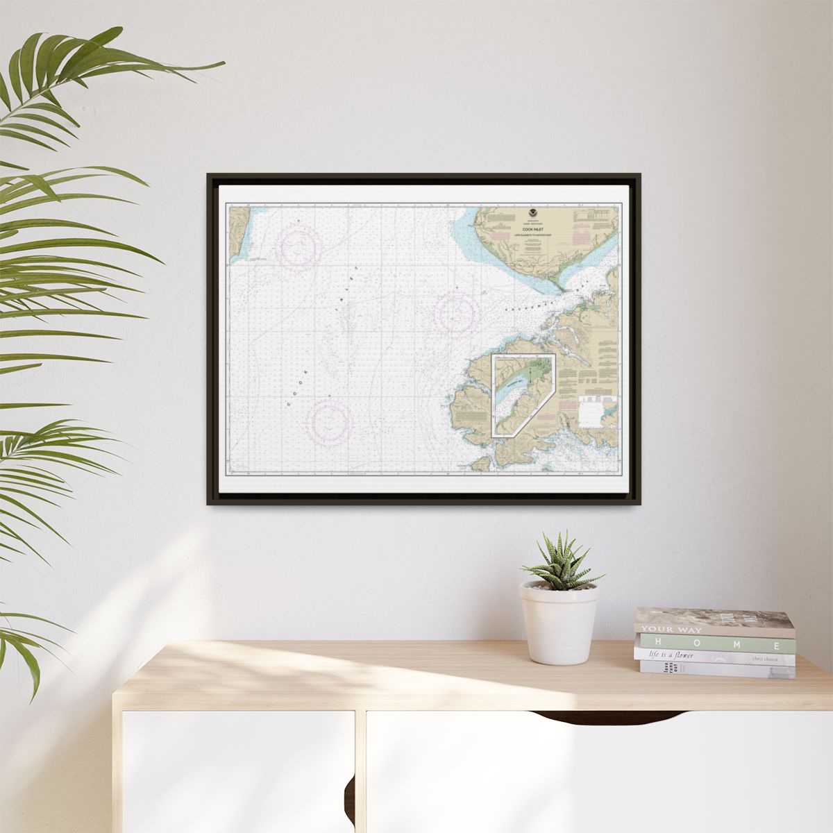 Chart 16647 Cook Inlet-Cape Elizabeth to Anchor Point - NOAA Nautical Chart Floating Frame Canvas | 32" x 24" | 40" x 30" - Espresso context-1