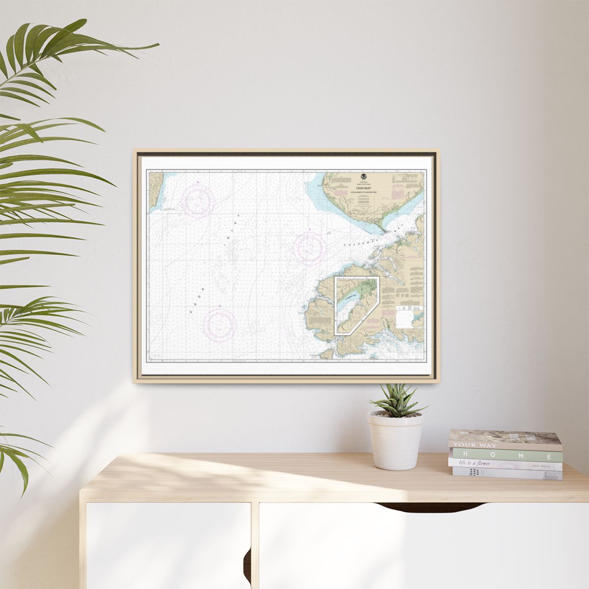 Chart 16647 Cook Inlet-Cape Elizabeth to Anchor Point - NOAA Nautical Chart Floating Frame Canvas | 32" x 24" | 40" x 30" - Natural context-1