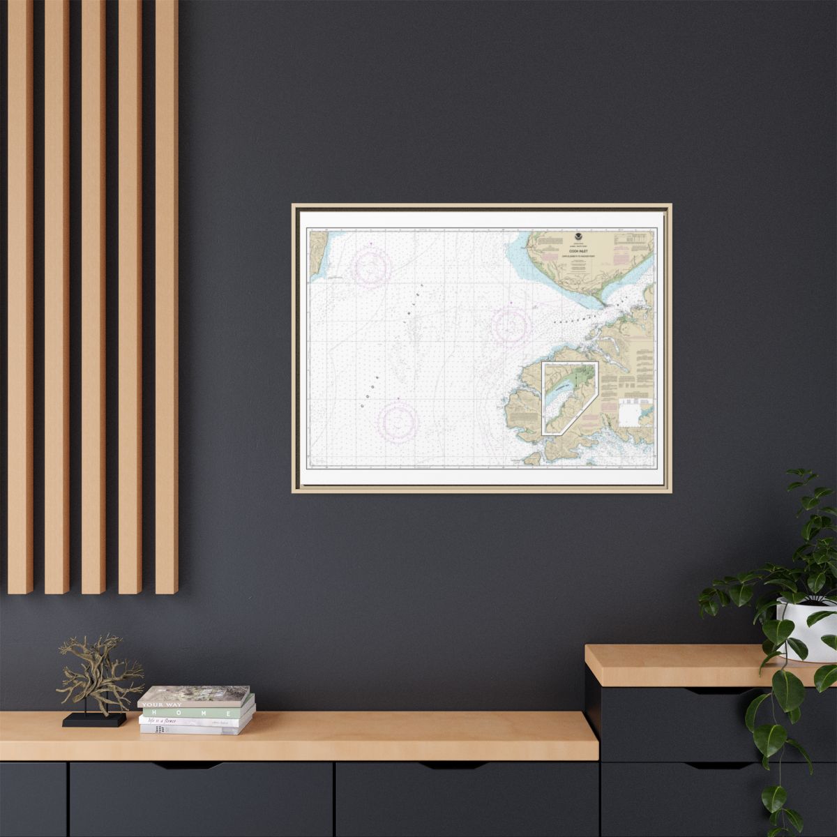 Chart 16647 Cook Inlet-Cape Elizabeth to Anchor Point - NOAA Nautical Chart Floating Frame Canvas | 32" x 24" | 40" x 30" - Natural context-2