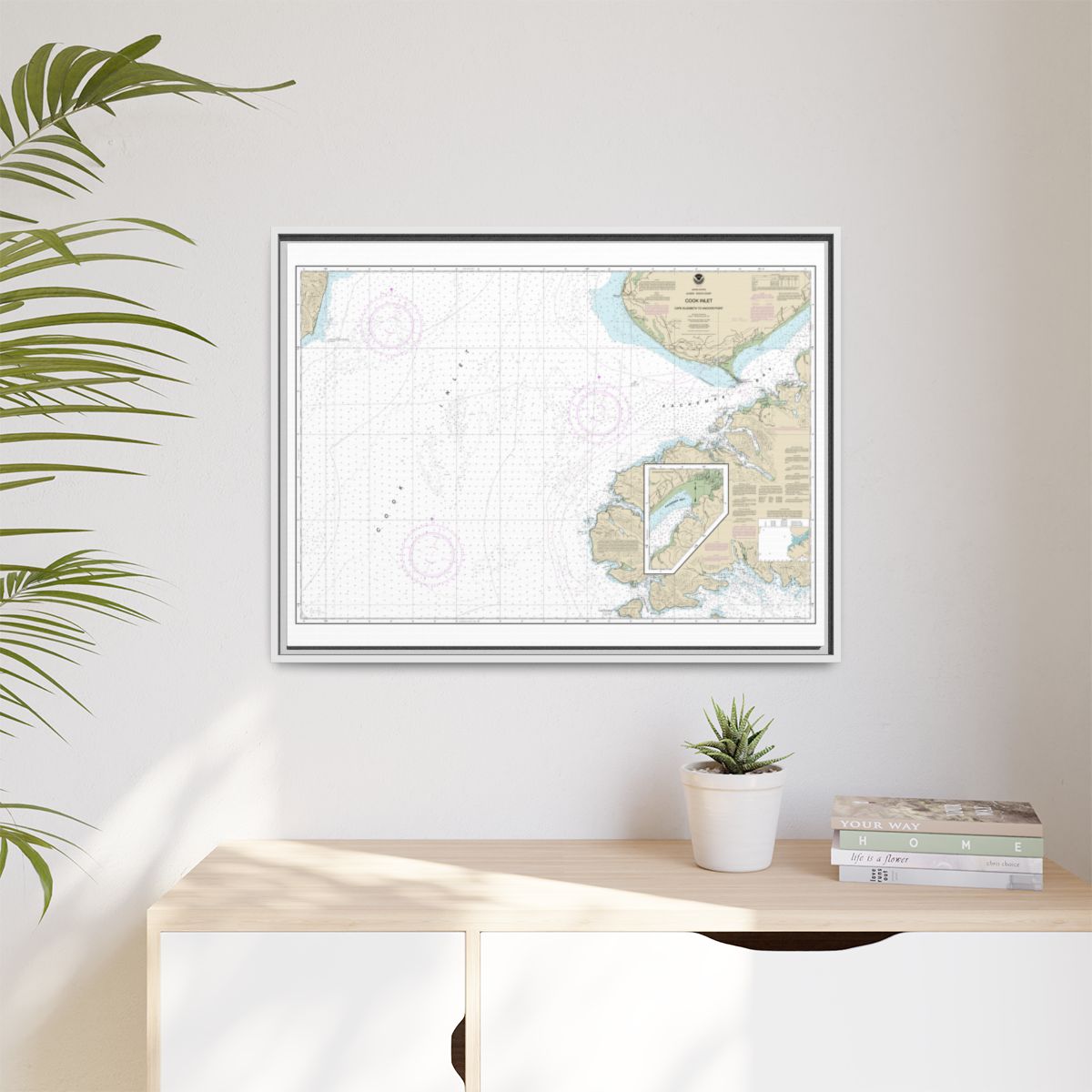 Chart 16647 Cook Inlet-Cape Elizabeth to Anchor Point - NOAA Nautical Chart Floating Frame Canvas | 32" x 24" | 40" x 30" - White context-1