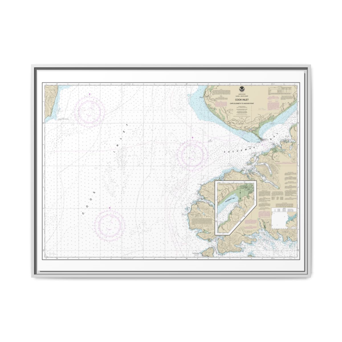 Chart 16647 Cook Inlet-Cape Elizabeth to Anchor Point - NOAA Nautical Chart Floating Frame Canvas | 32" x 24" | 40" x 30" - White front
