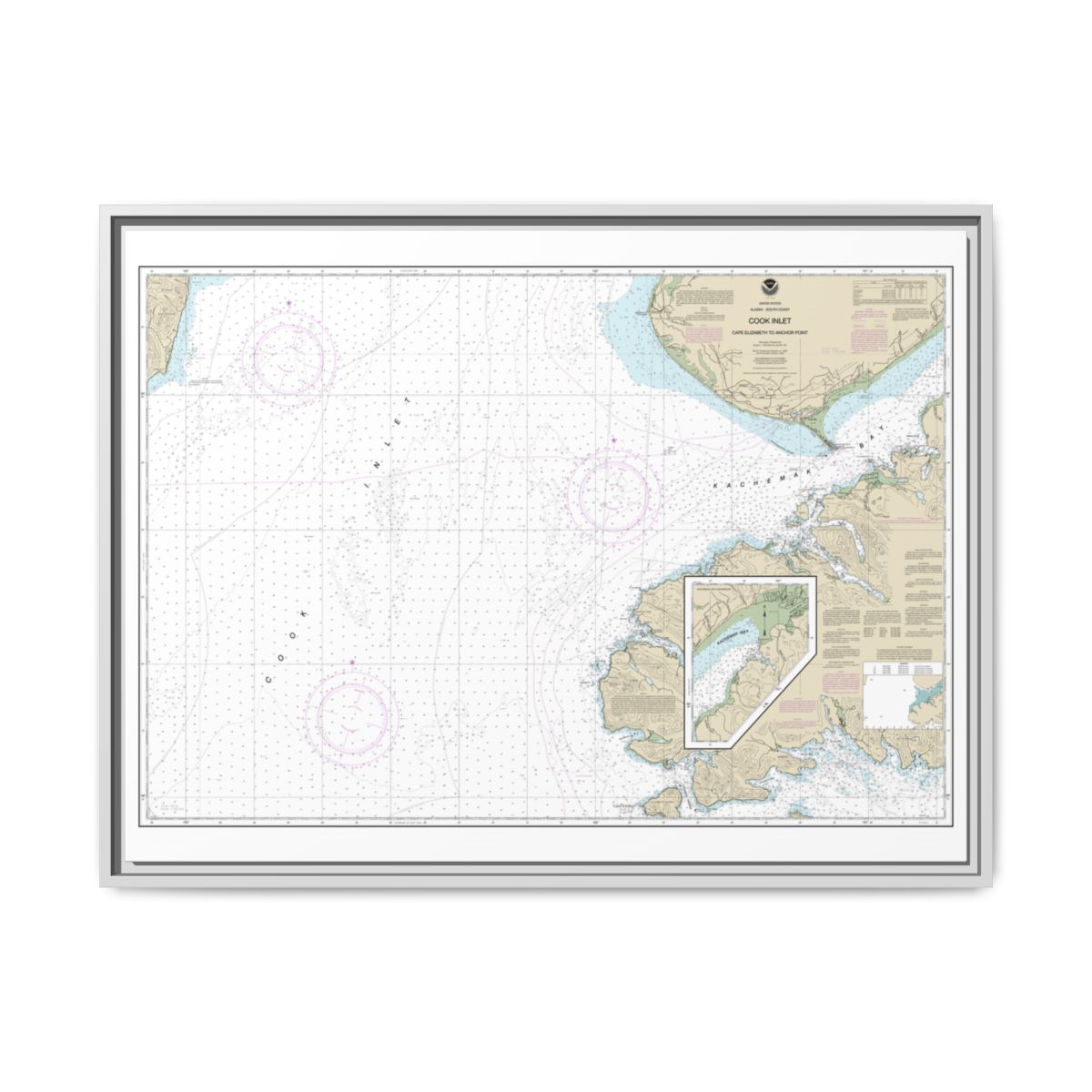Chart 16647 Cook Inlet-Cape Elizabeth to Anchor Point - NOAA Nautical Chart Floating Frame Canvas | 32" x 24" | 40" x 30" - White front