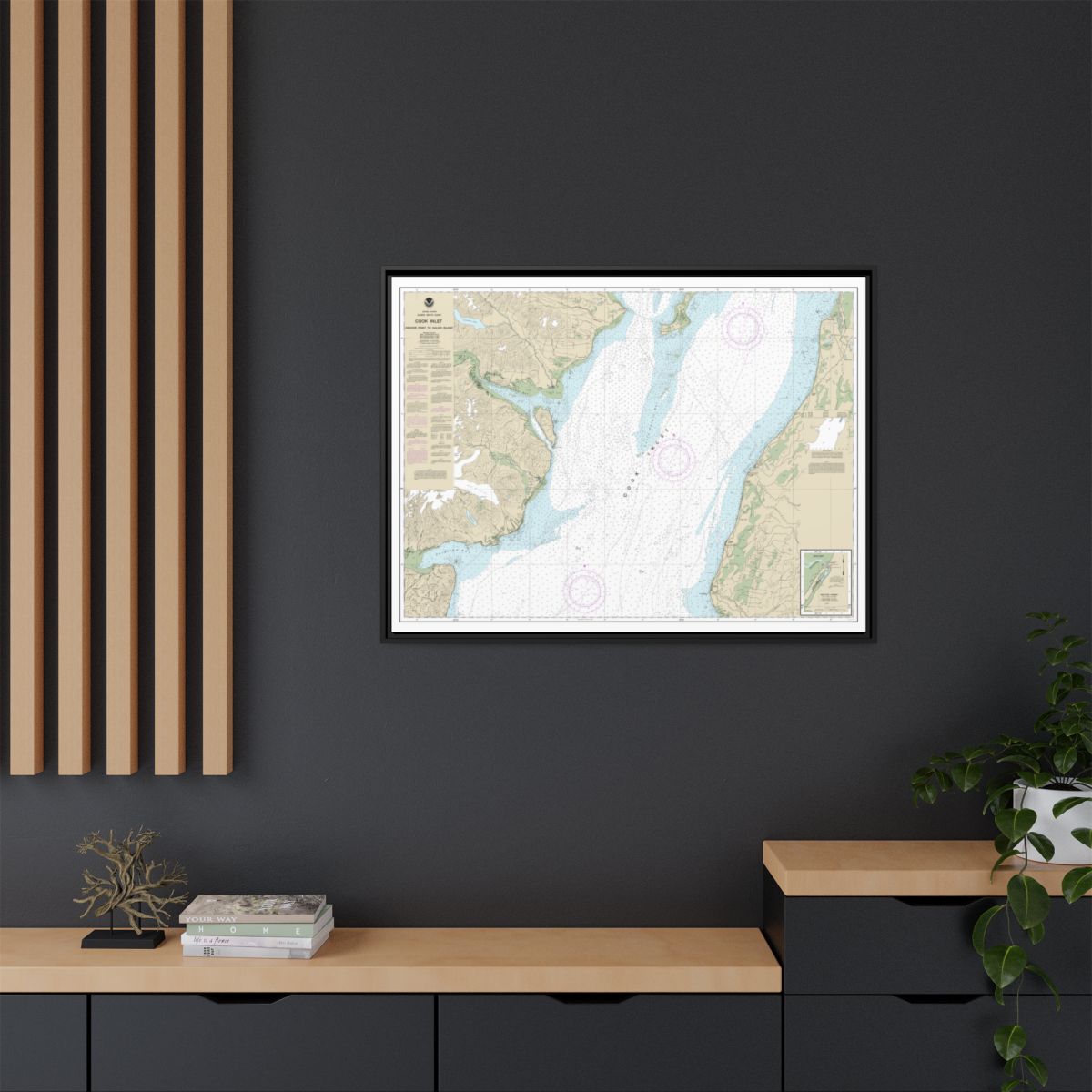 Chart 16661 Cook Inlet-Anchor Point to Kalgin Island;Ninilchik Harbor - NOAA Nautical Chart Floating Frame Canvas | 32" x 24" | 40" x 30" - Black context-2