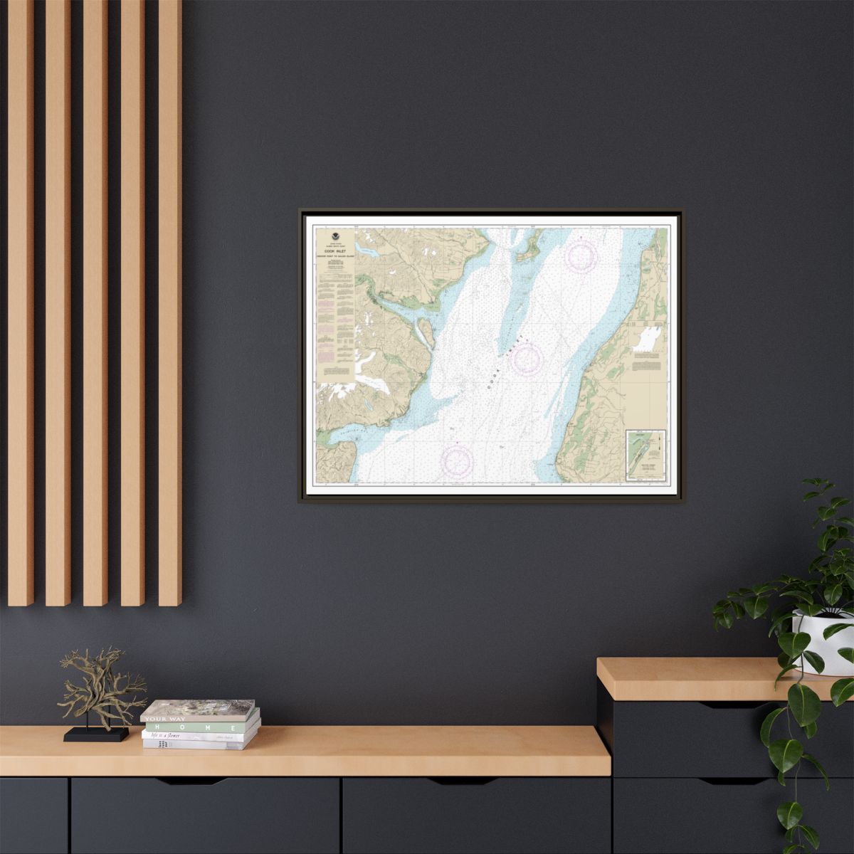 Chart 16661 Cook Inlet-Anchor Point to Kalgin Island;Ninilchik Harbor - NOAA Nautical Chart Floating Frame Canvas | 32" x 24" | 40" x 30" - Espresso context-2