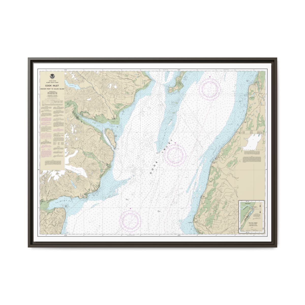 Chart 16661 Cook Inlet-Anchor Point to Kalgin Island;Ninilchik Harbor - NOAA Nautical Chart Floating Frame Canvas | 32" x 24" | 40" x 30" - Espresso front