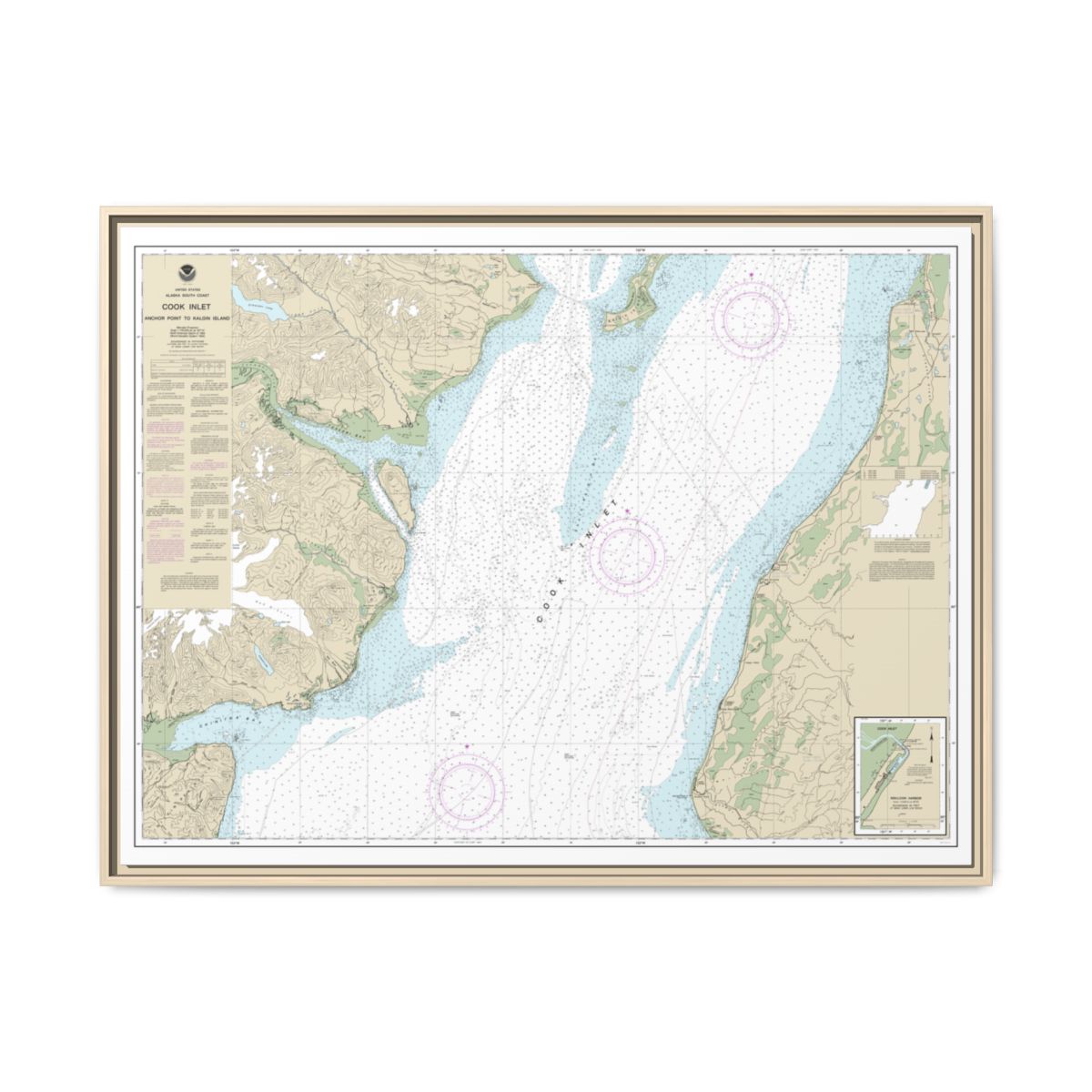 Chart 16661 Cook Inlet-Anchor Point to Kalgin Island;Ninilchik Harbor - NOAA Nautical Chart Floating Frame Canvas | 32" x 24" | 40" x 30" - Natural front