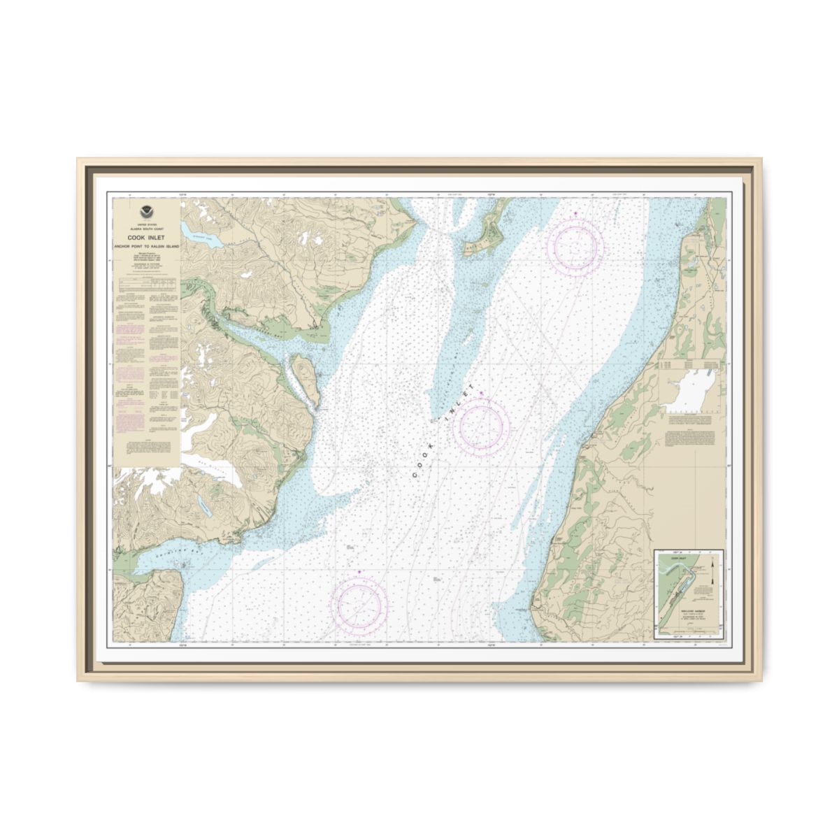 Chart 16661 Cook Inlet-Anchor Point to Kalgin Island;Ninilchik Harbor - NOAA Nautical Chart Floating Frame Canvas | 32" x 24" | 40" x 30" - Natural front