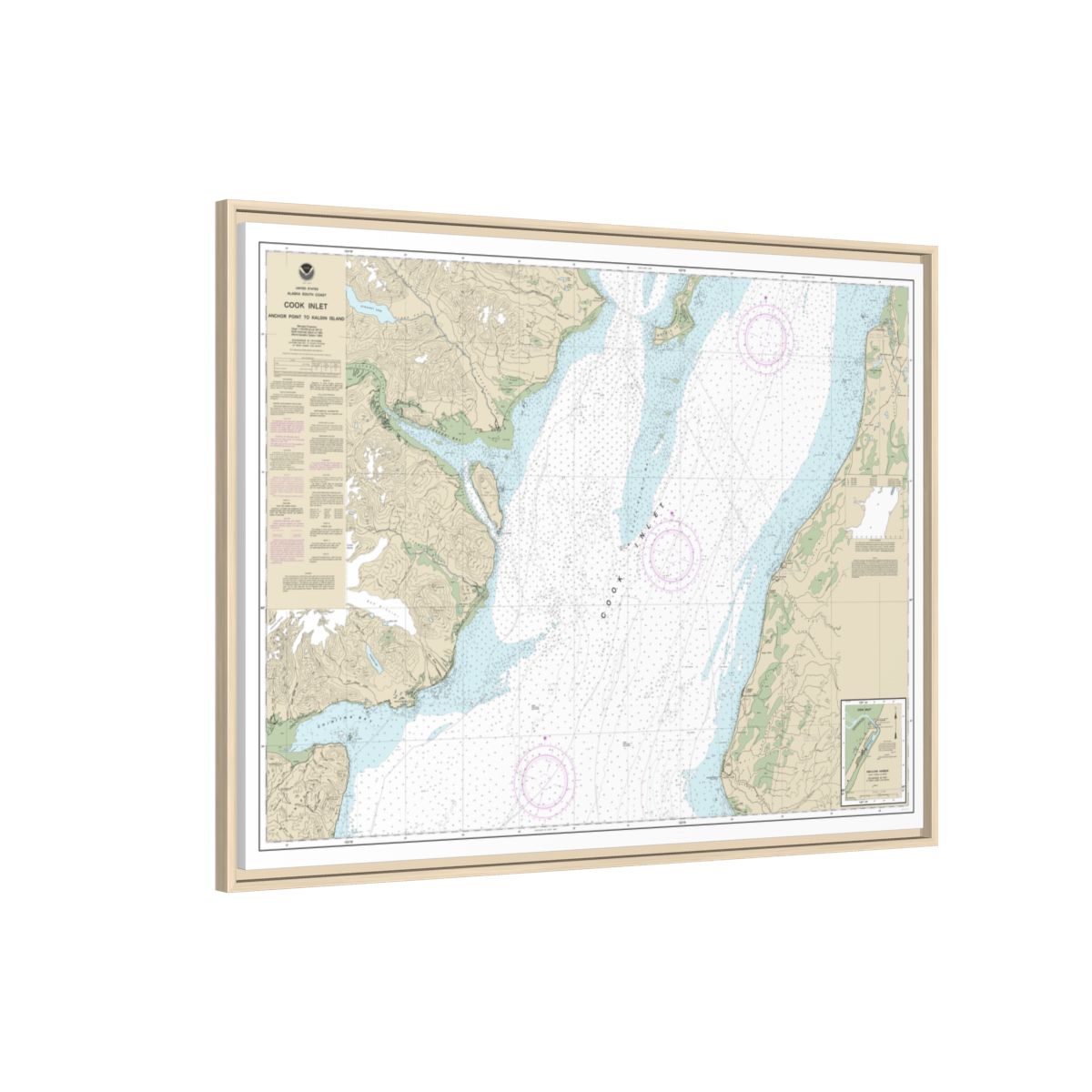 Chart 16661 Cook Inlet-Anchor Point to Kalgin Island;Ninilchik Harbor - NOAA Nautical Chart Floating Frame Canvas | 32" x 24" | 40" x 30" - Natural side