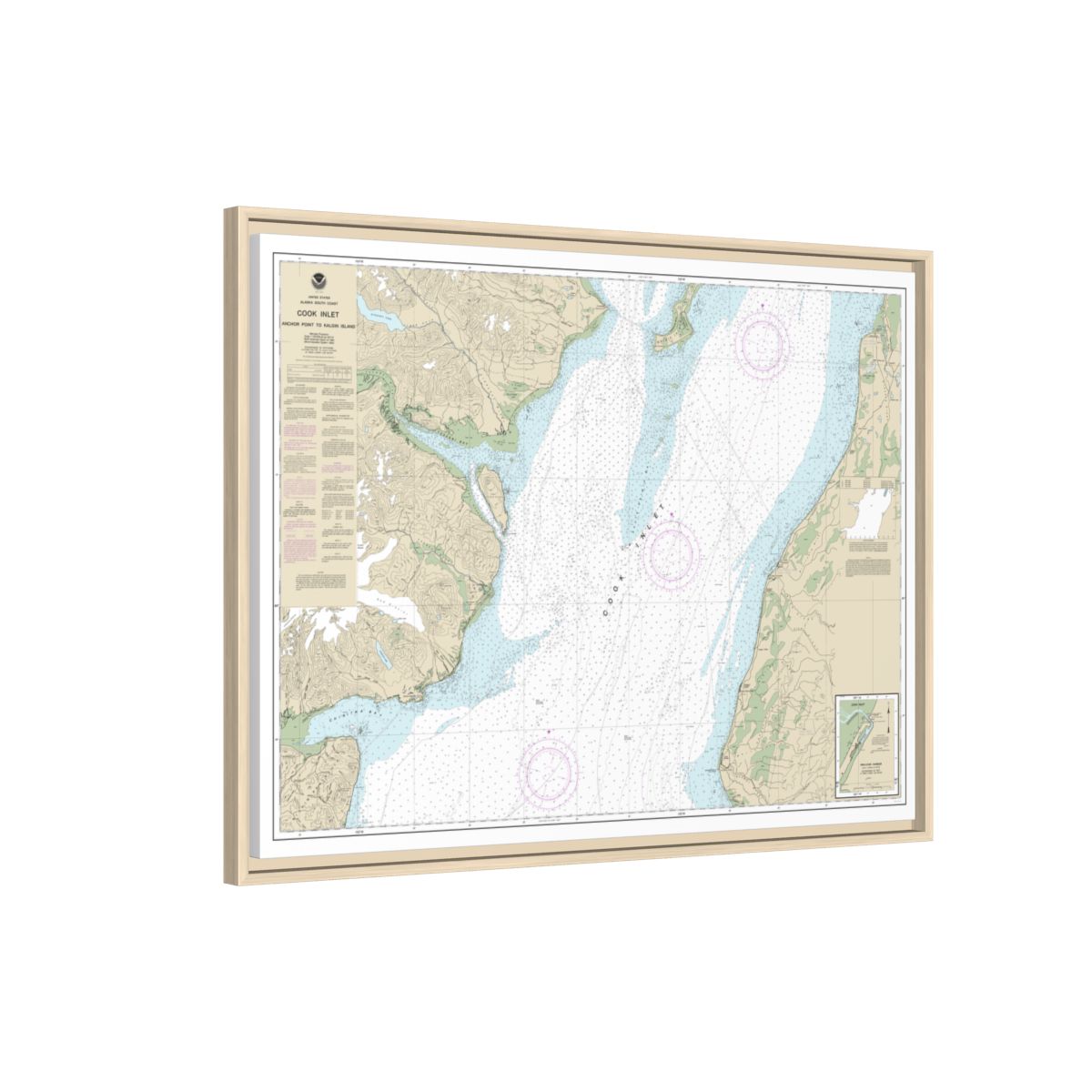 Chart 16661 Cook Inlet-Anchor Point to Kalgin Island;Ninilchik Harbor - NOAA Nautical Chart Floating Frame Canvas | 32" x 24" | 40" x 30" - Natural side