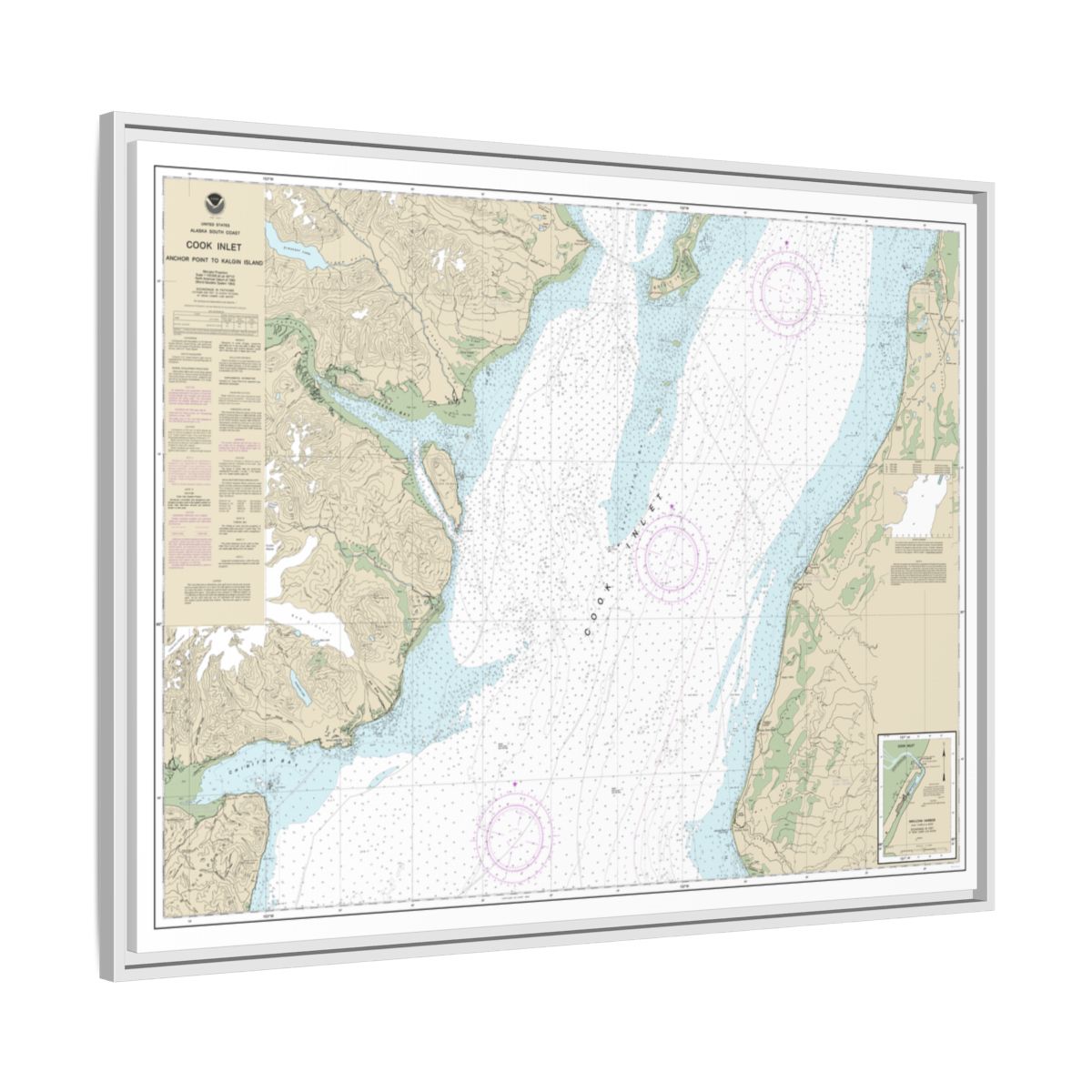 Chart 16661 Cook Inlet-Anchor Point to Kalgin Island;Ninilchik Harbor - NOAA Nautical Chart Floating Frame Canvas | 32" x 24" | 40" x 30" - White side