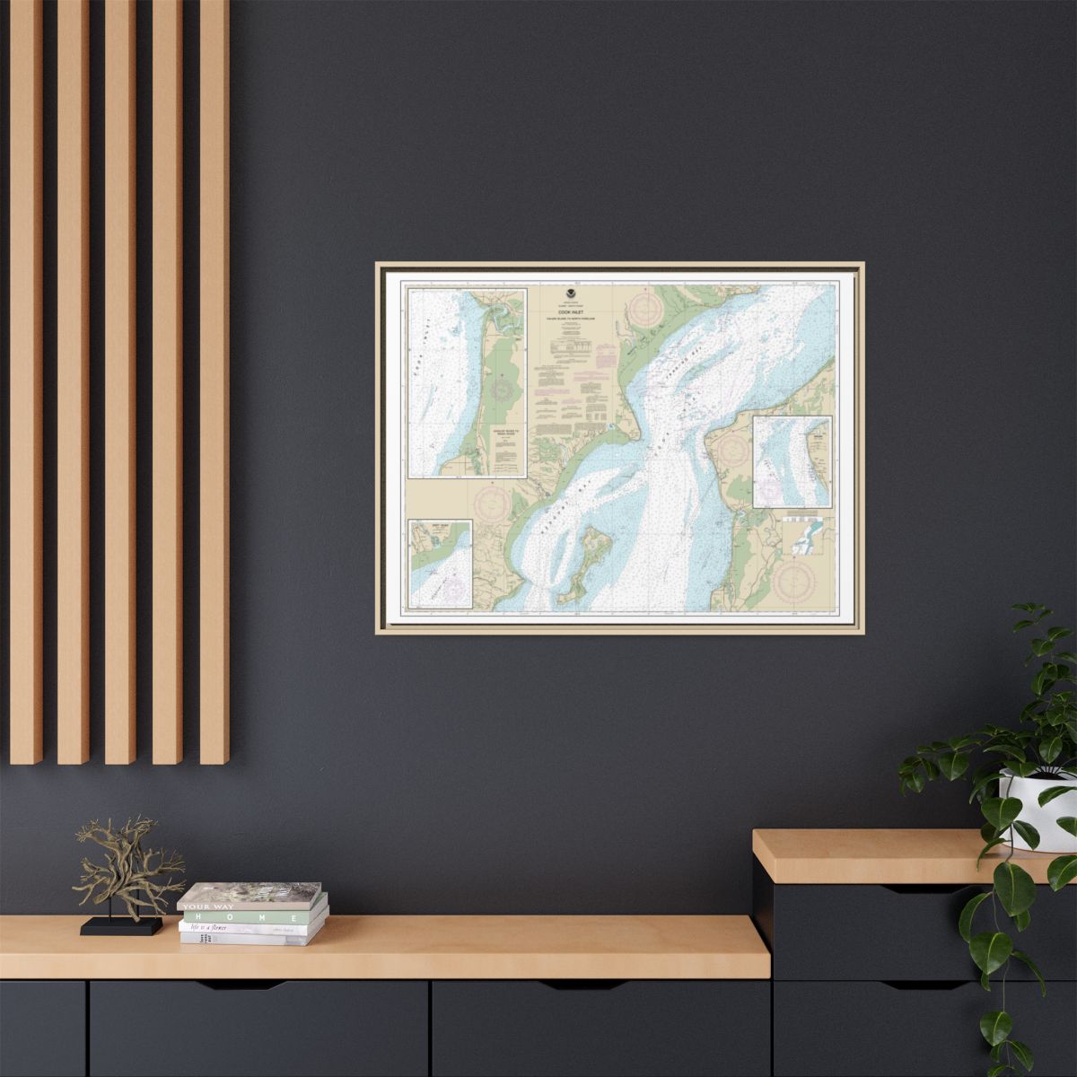 Chart 16662 Cook Inlet-Kalgin Island to North Foreland - NOAA Nautical Chart Floating Frame Canvas | 32" x 24" | 40" x 30" - Natural context-2