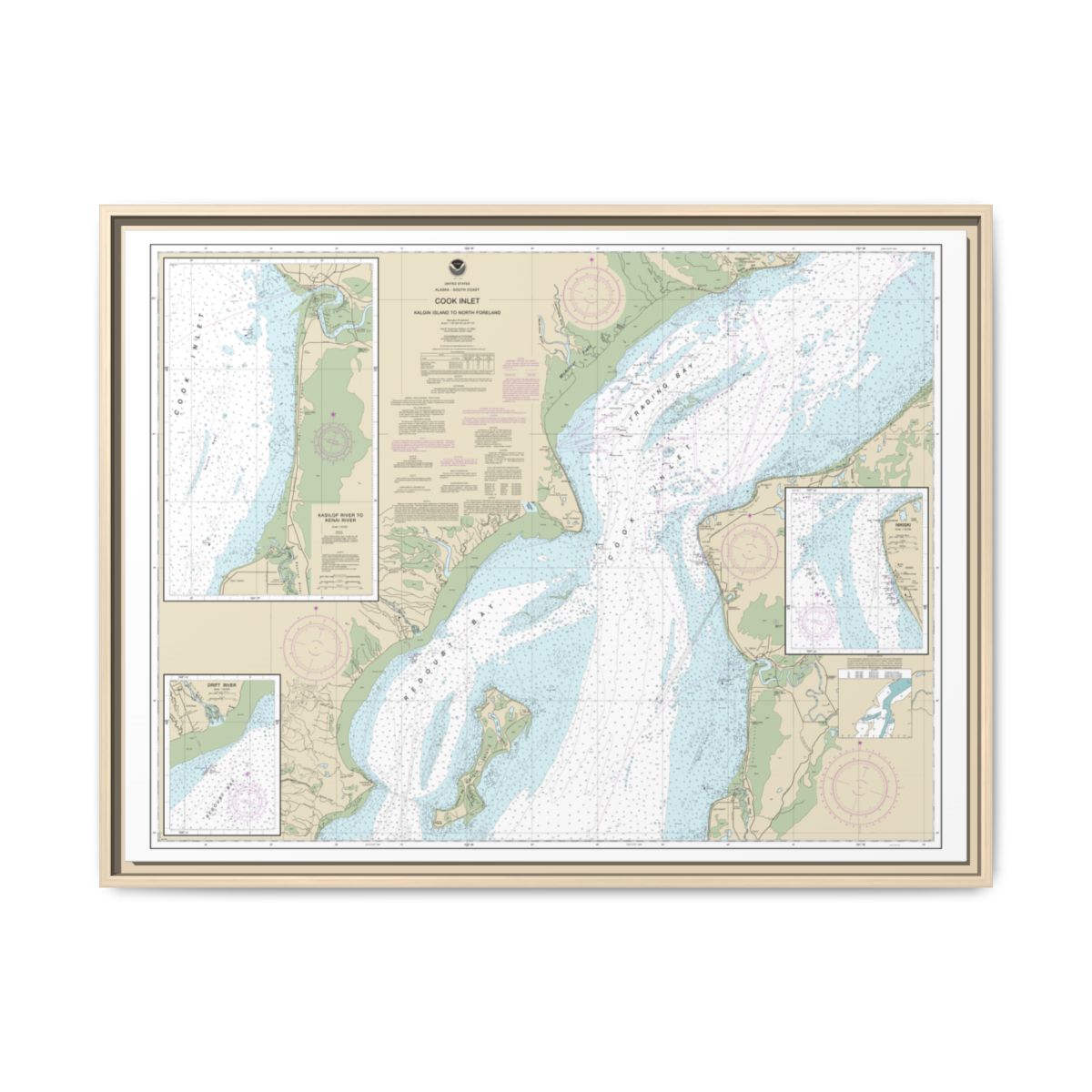 Chart 16662 Cook Inlet-Kalgin Island to North Foreland - NOAA Nautical Chart Floating Frame Canvas | 32" x 24" | 40" x 30" - Natural front