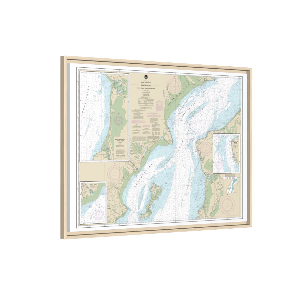 Chart 16662 Cook Inlet-Kalgin Island to North Foreland - NOAA Nautical Chart Floating Frame Canvas | 32" x 24" | 40" x 30" - Natural side