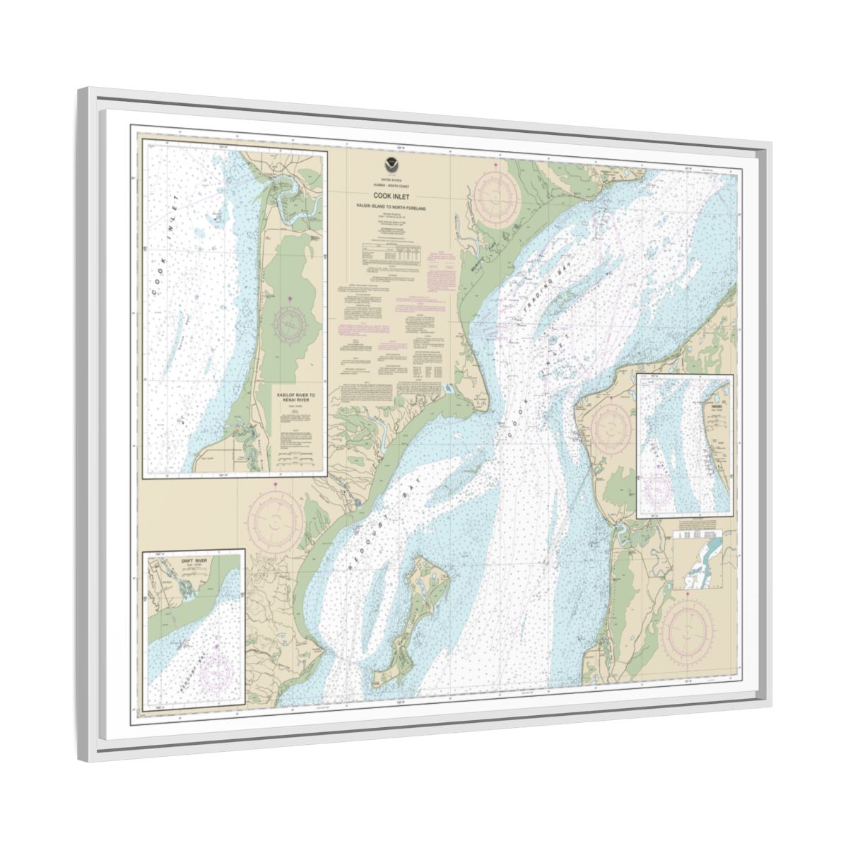 Chart 16662 Cook Inlet-Kalgin Island to North Foreland - NOAA Nautical Chart Floating Frame Canvas | 32" x 24" | 40" x 30" - White side