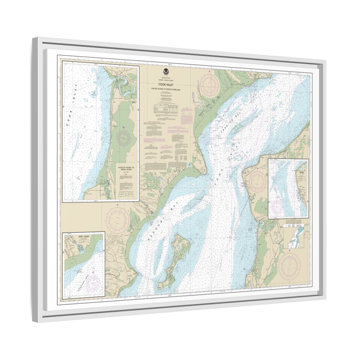 Chart 16662 Cook Inlet-Kalgin Island to North Foreland - NOAA Nautical Chart Floating Frame Canvas | 32" x 24" | 40" x 30" - White side