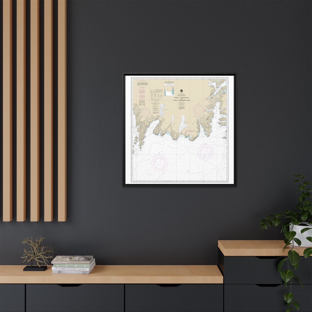 Chart 16683 Point Elrington to Cape Resurrection - NOAA Nautical Chart Floating Frame Canvas | 32" x 32" - Black context-2