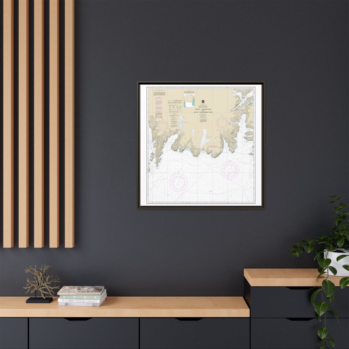 Chart 16683 Point Elrington to Cape Resurrection - NOAA Nautical Chart Floating Frame Canvas | 32" x 32" - Espresso context-2