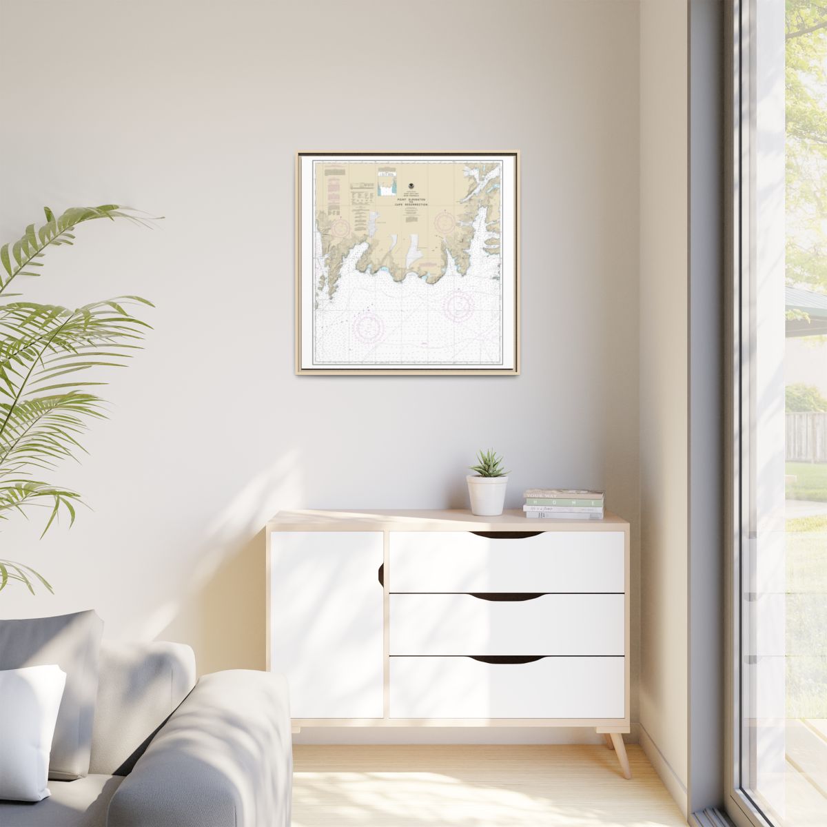Chart 16683 Point Elrington to Cape Resurrection - NOAA Nautical Chart Floating Frame Canvas | 32" x 32" - Natural context-1