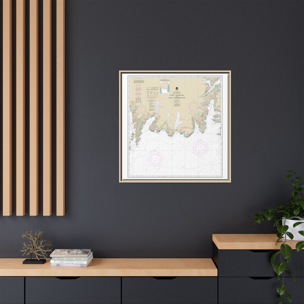 Chart 16683 Point Elrington to Cape Resurrection - NOAA Nautical Chart Floating Frame Canvas | 32" x 32" - Natural context-2