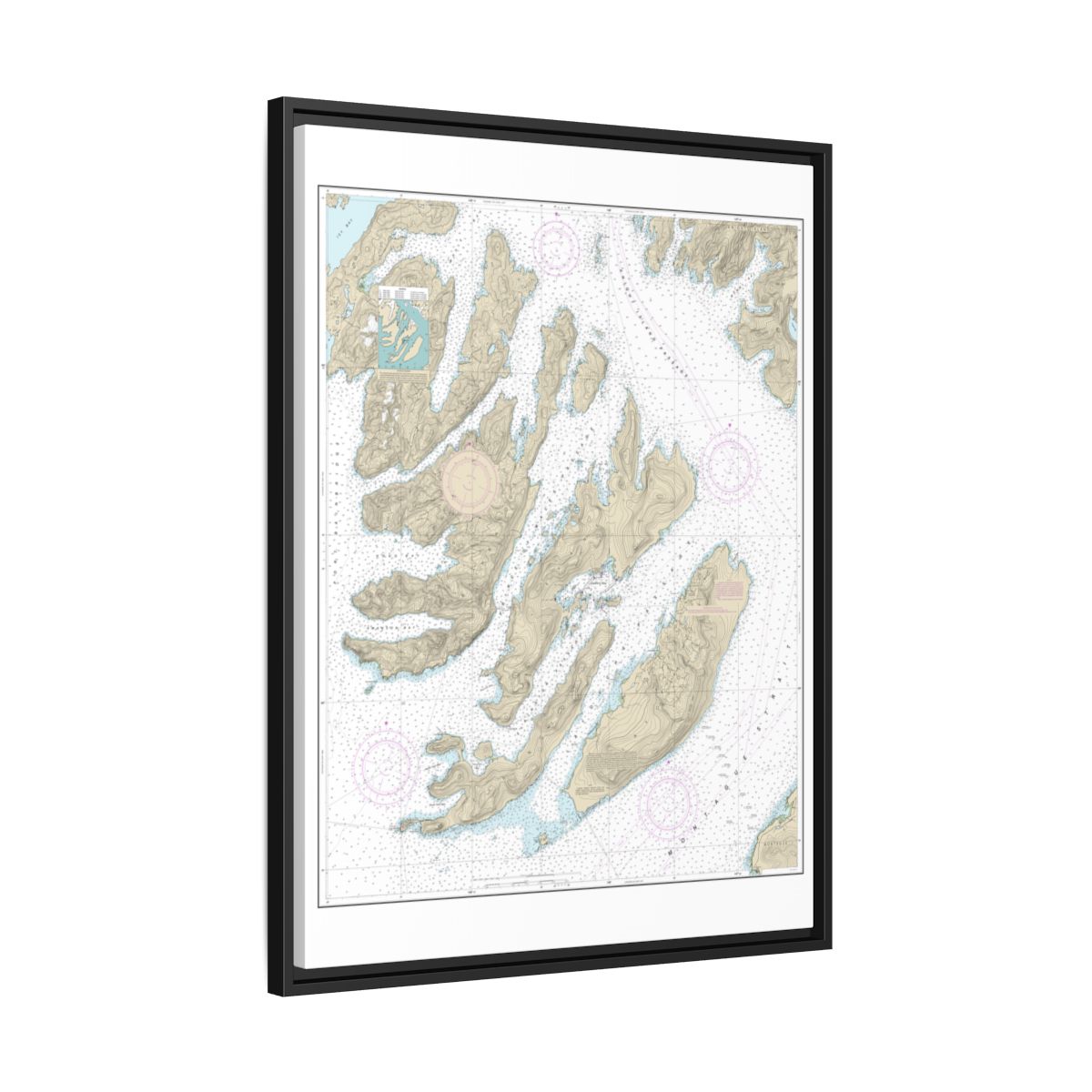 Chart 16702 Latouche Passage to Whale Bay - NOAA Nautical Chart Floating Frame Canvas | 24" x 32" | 30" x 40" - Black side